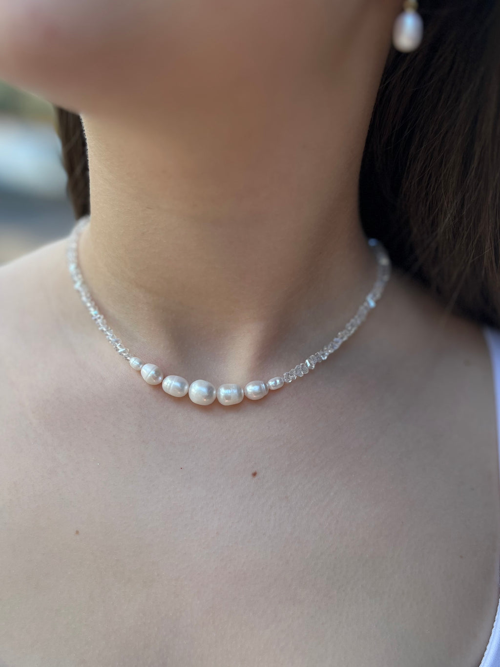 Pearl Choker Necklace with earrings : 18K Gold Plated