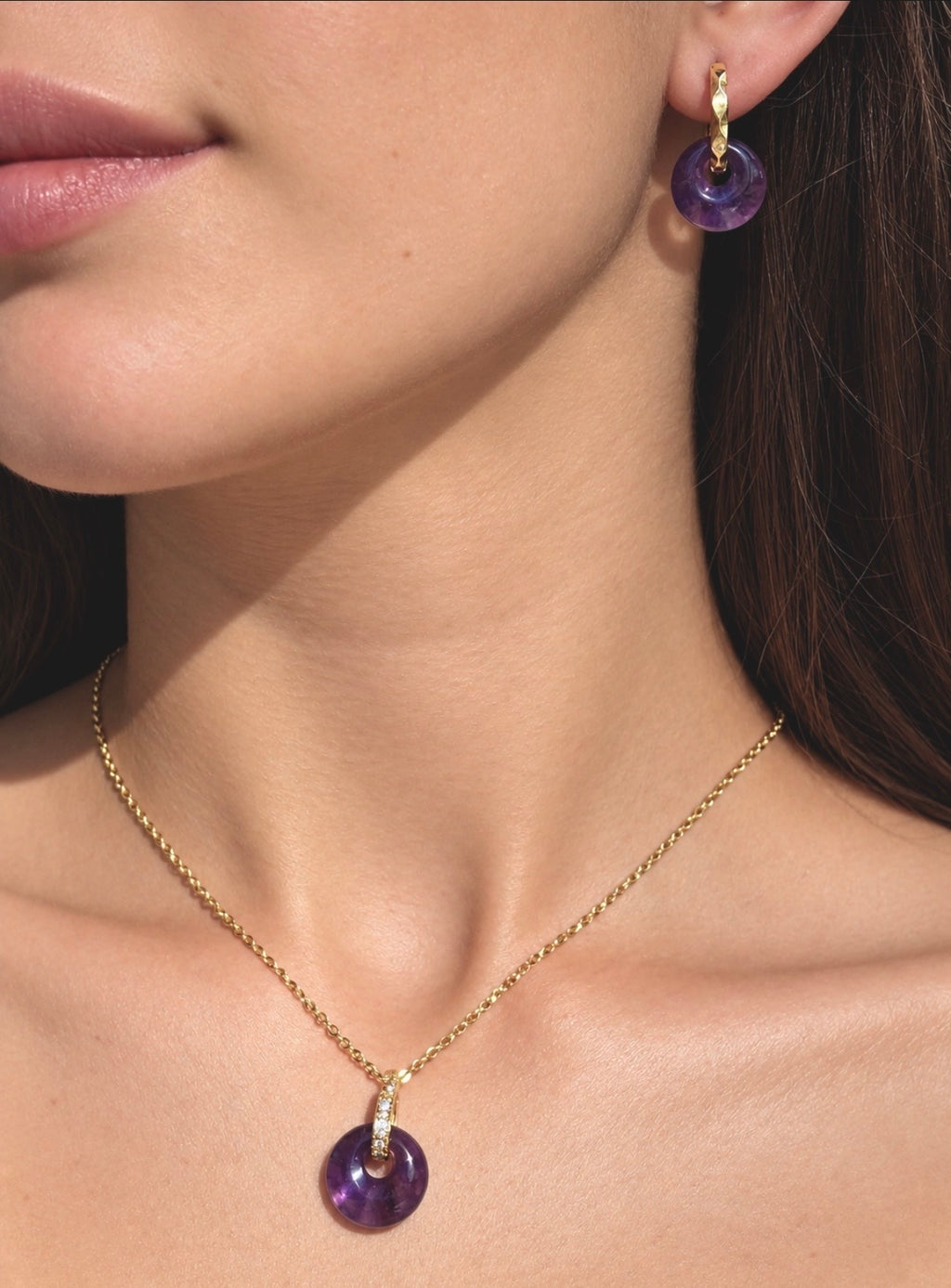 Amethyst Donut Earrings and Necklace