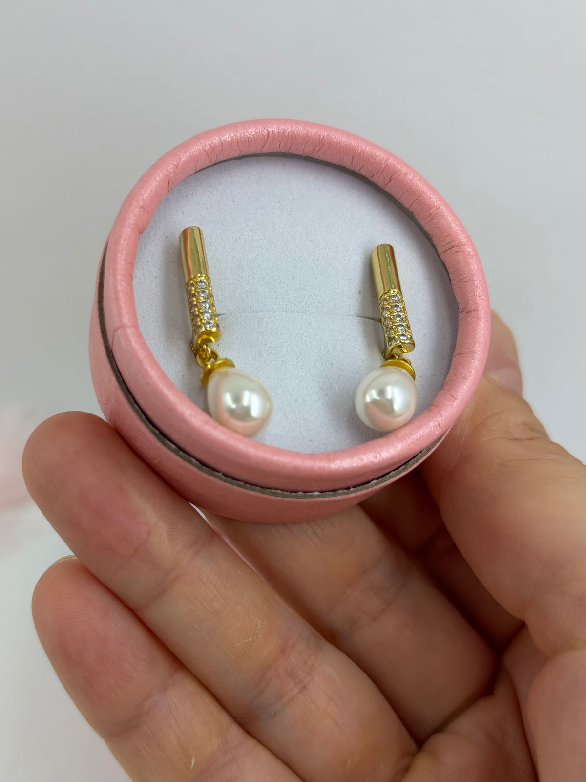 Pearl Drop Zirconia Earrings, 18K gold plated