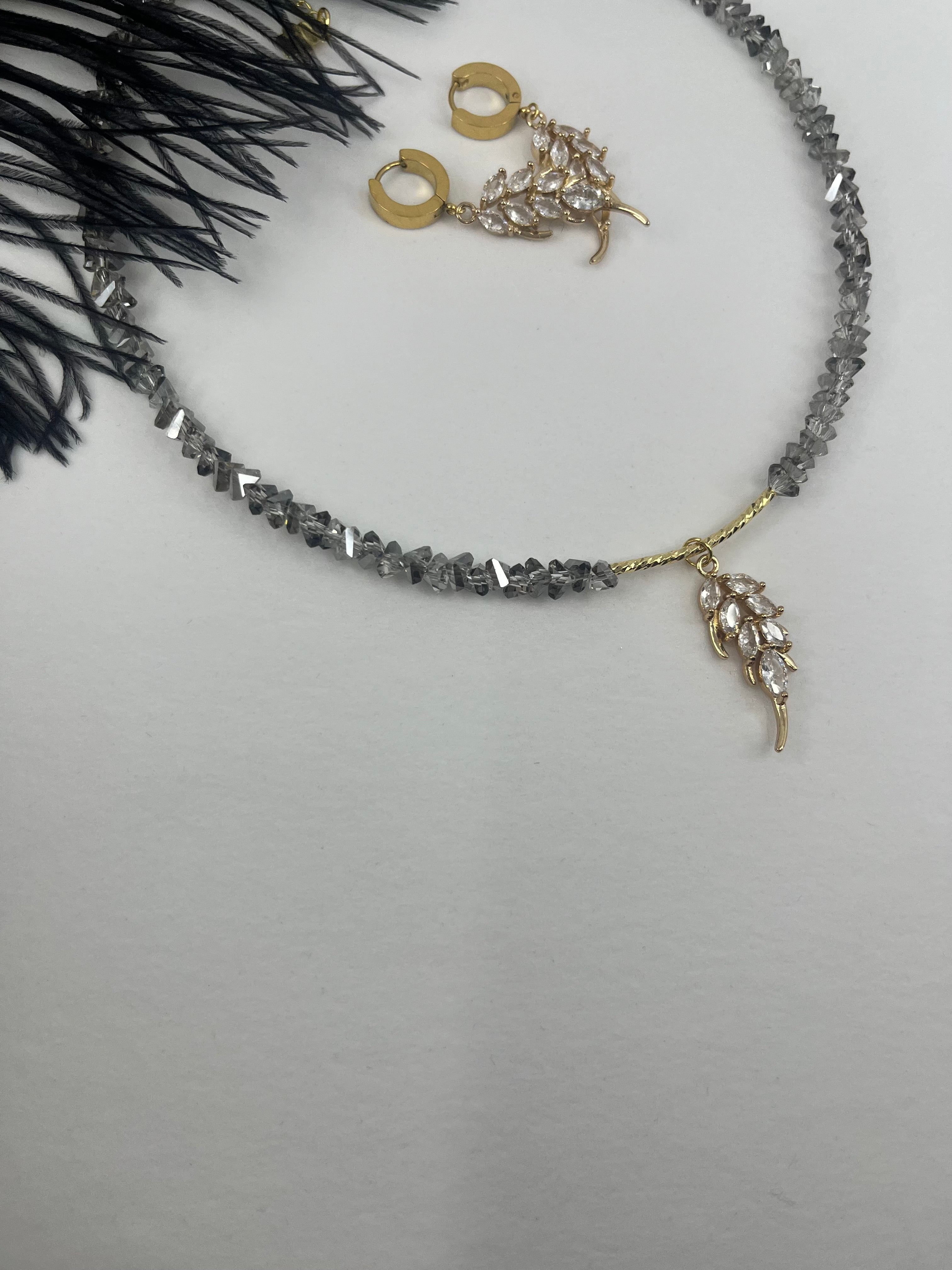 Set: Jeaf Crystal Necklace and Earrings – 18K Gold Plated, Cubic Zirconia