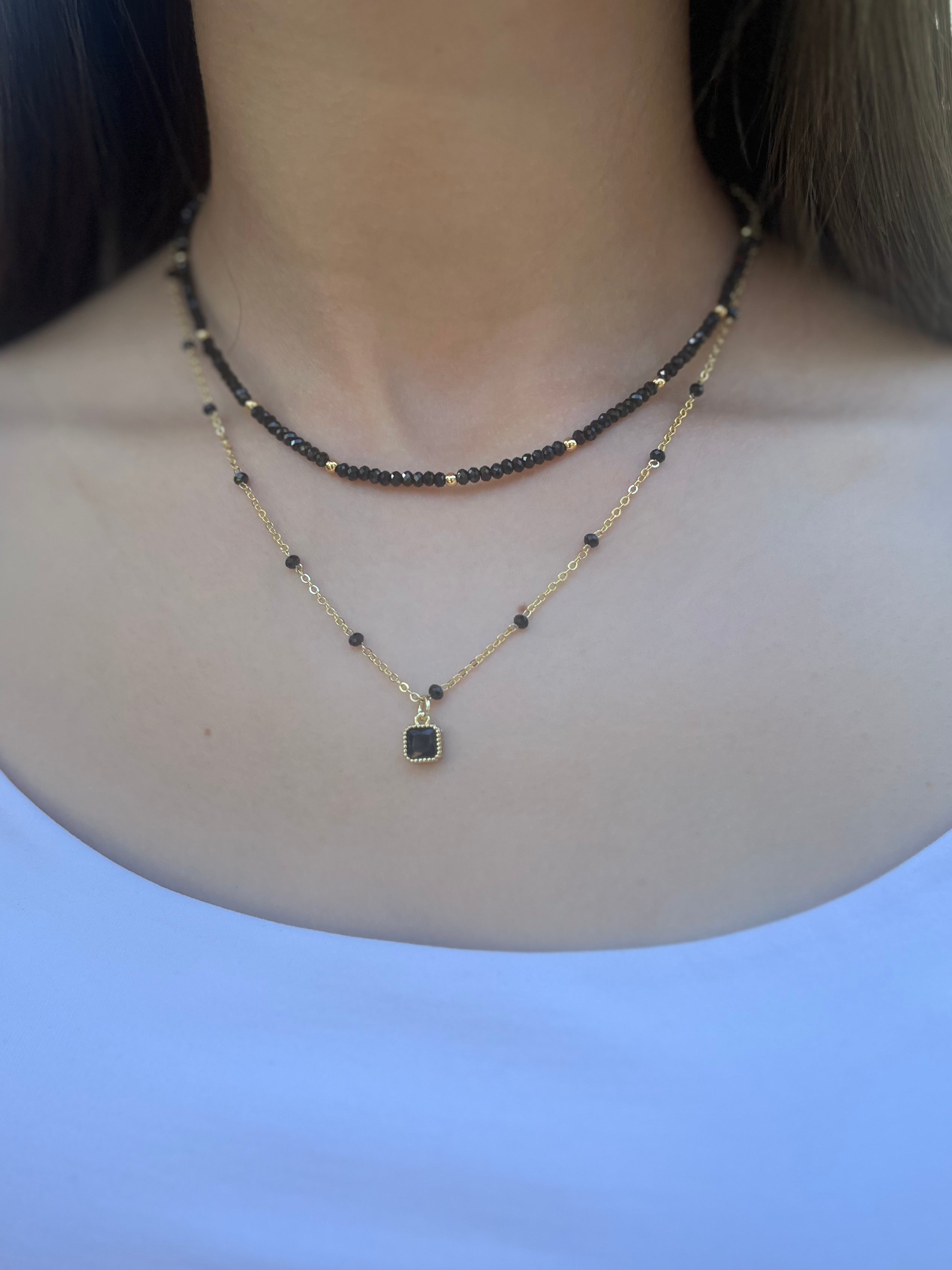 Layered Spinel necklace, zirconia 18K Gold Plated pendant