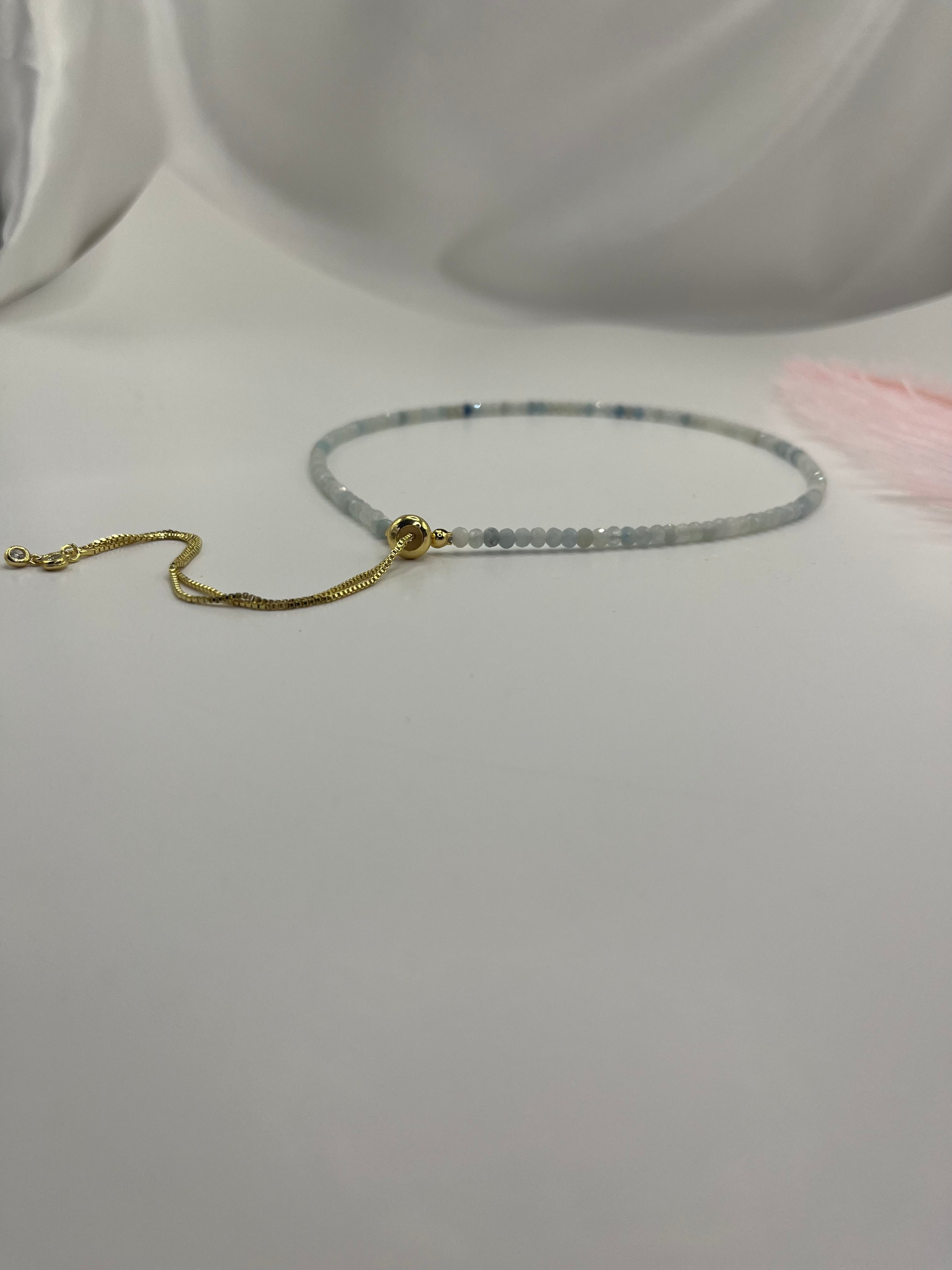 Aquamarine Slider Y-Necklace, 18k gold plated