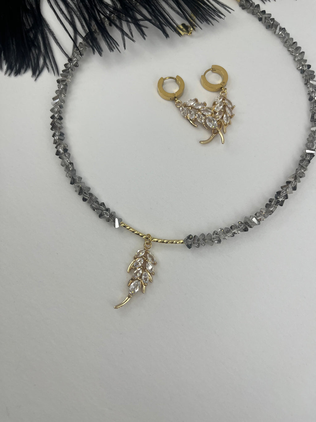 Set: Jeaf Crystal Necklace and Earrings – 18K Gold Plated, Cubic Zirconia