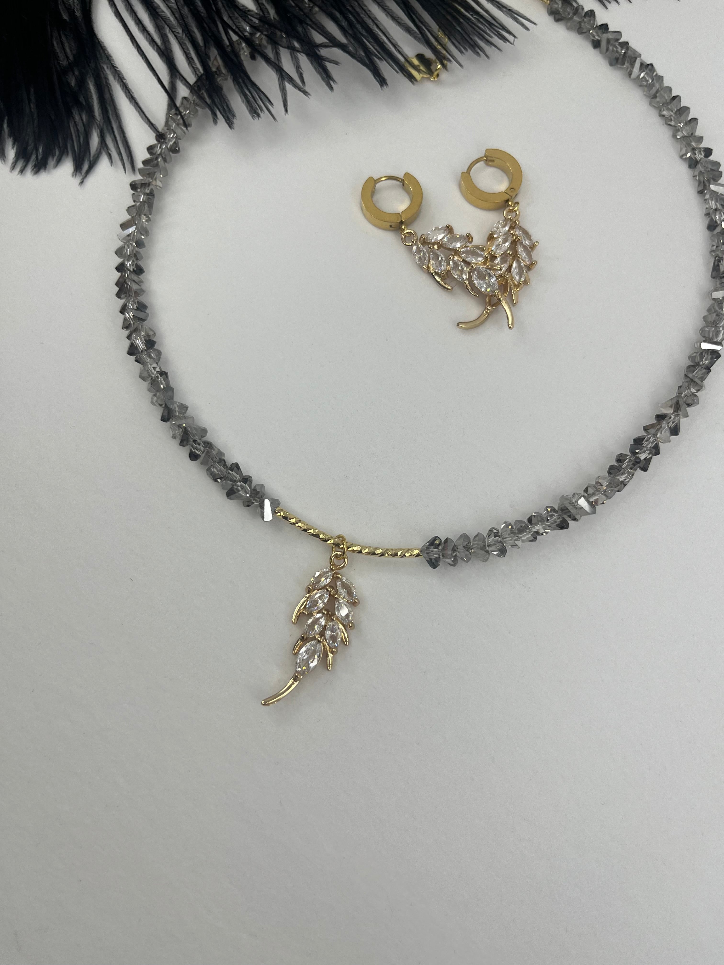 Set: Jeaf Crystal Necklace and Earrings – 18K Gold Plated, Cubic Zirconia