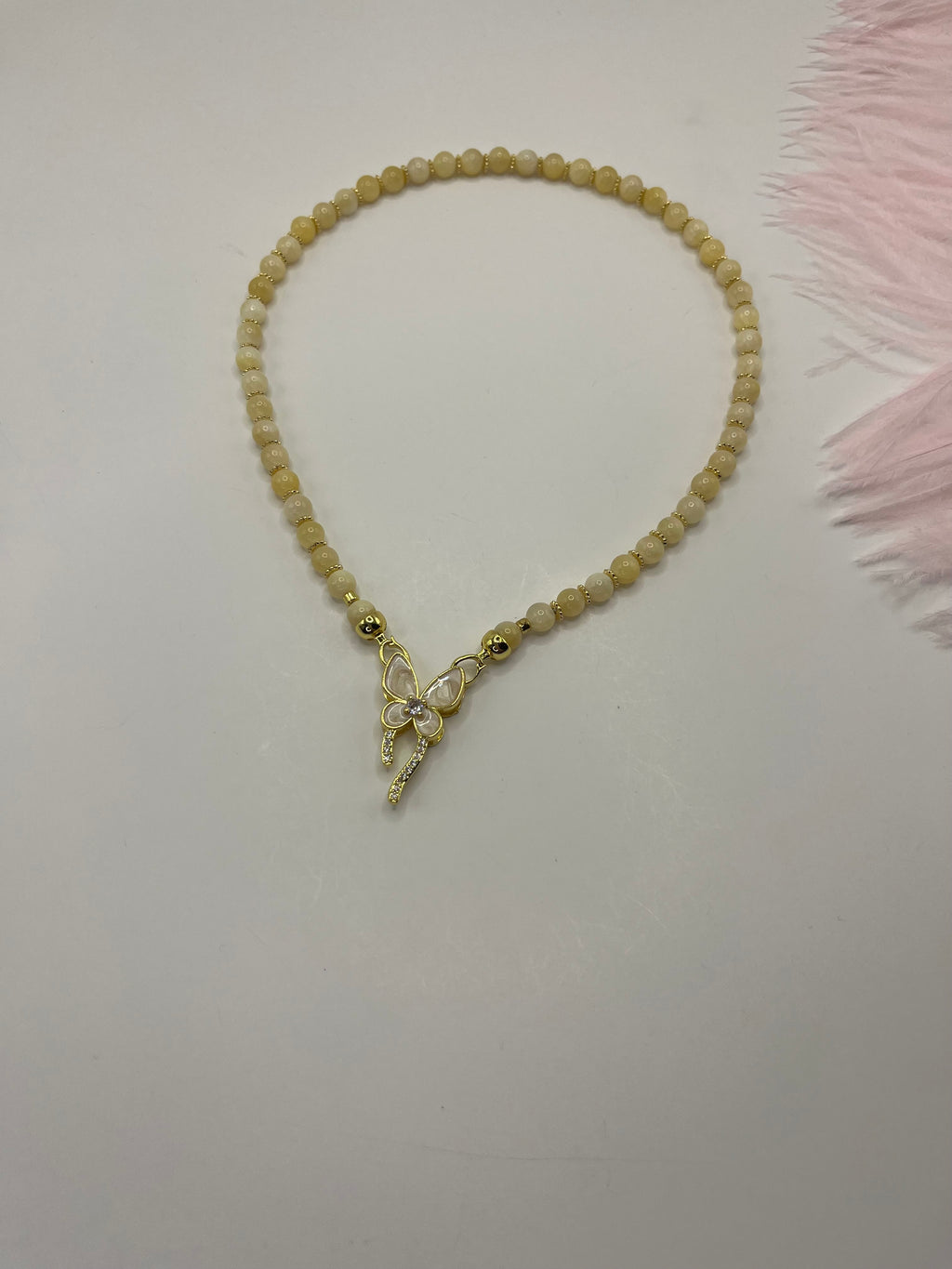 Topaz Jade Choker Necklace : 18K Gold Plated Zirconia Butterfly Clasp