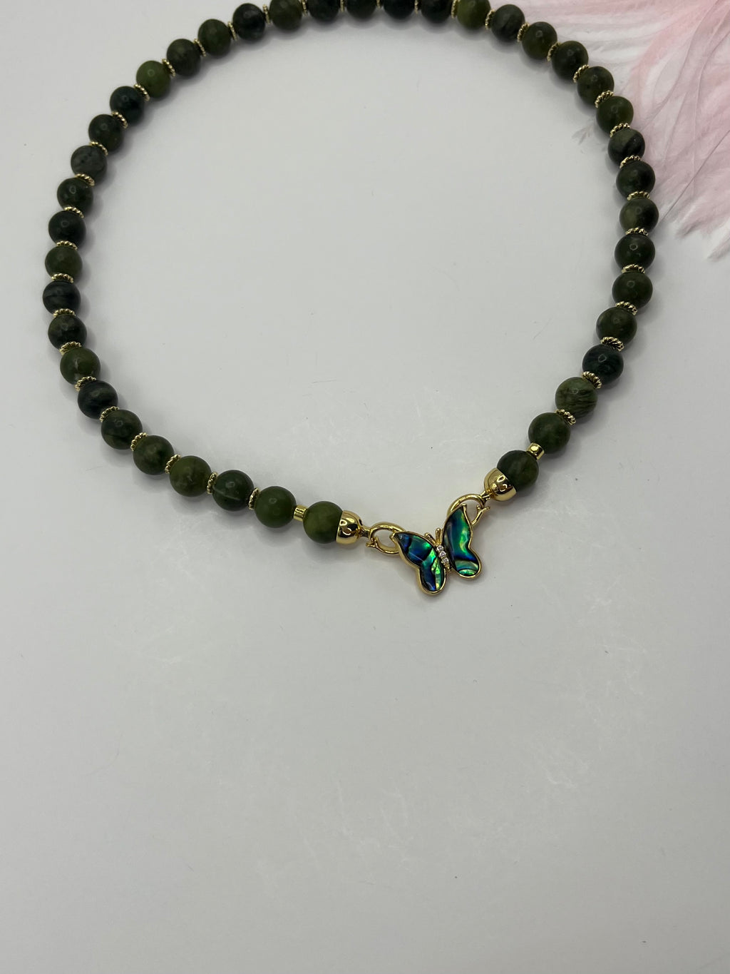 Natural Taiwan Jade Necklace with 18K Gold Butterfly Clasp