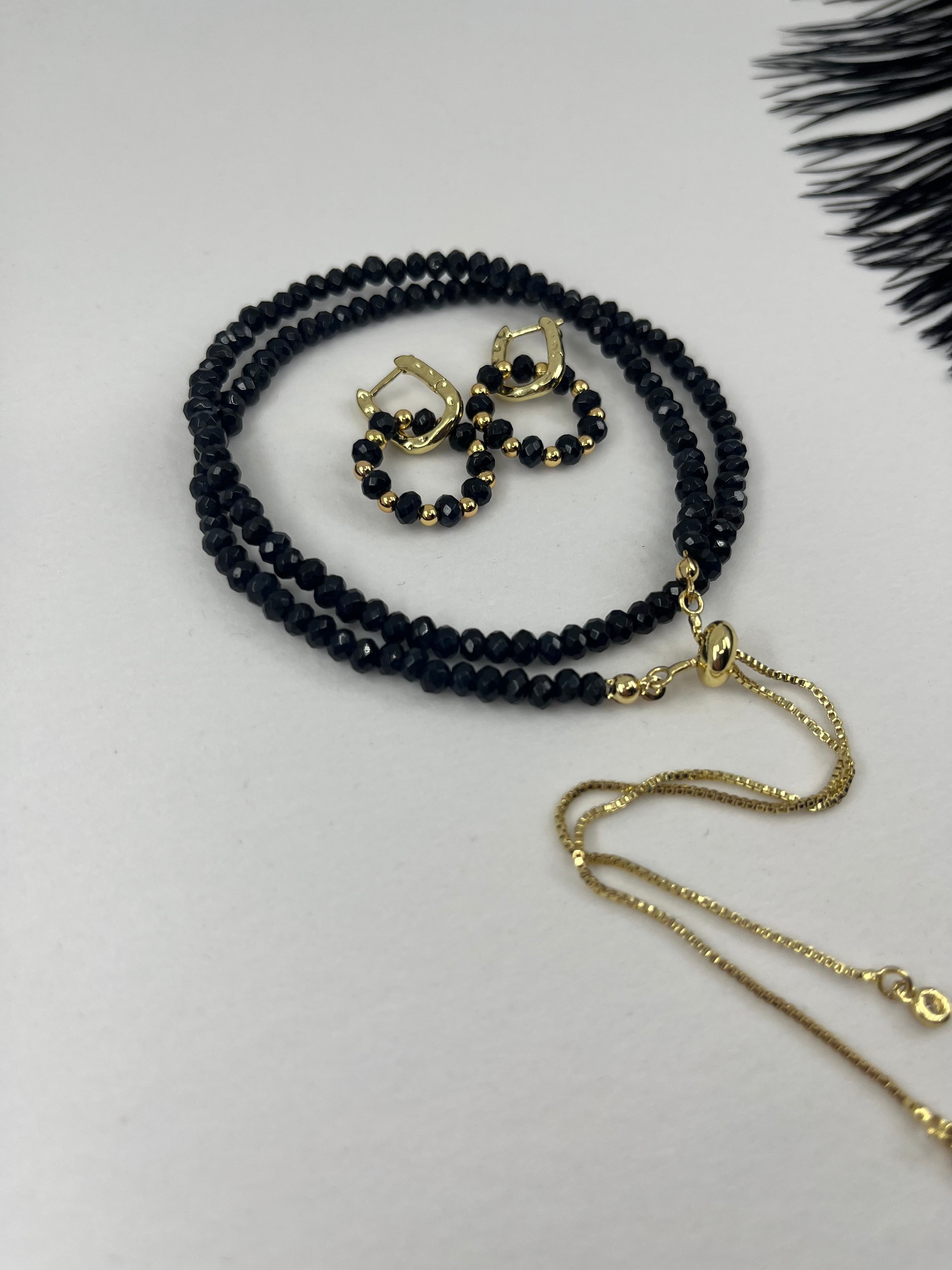Set: Natural Malaysia Jade Y-Necklace & Earrings, Dark Blue