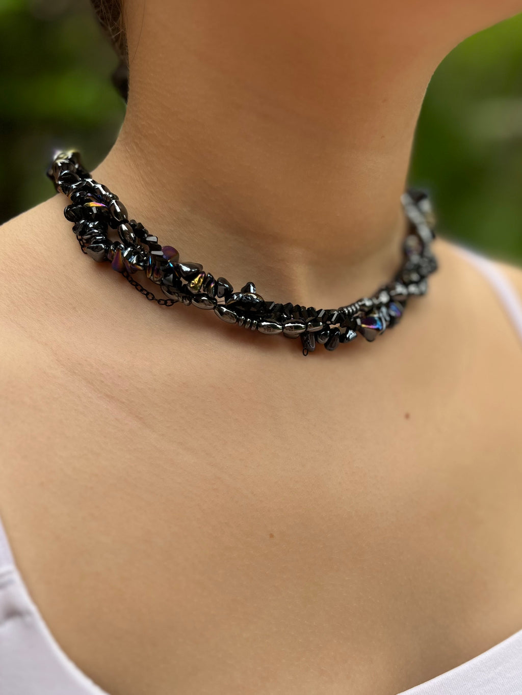Layered Hematite choker necklace