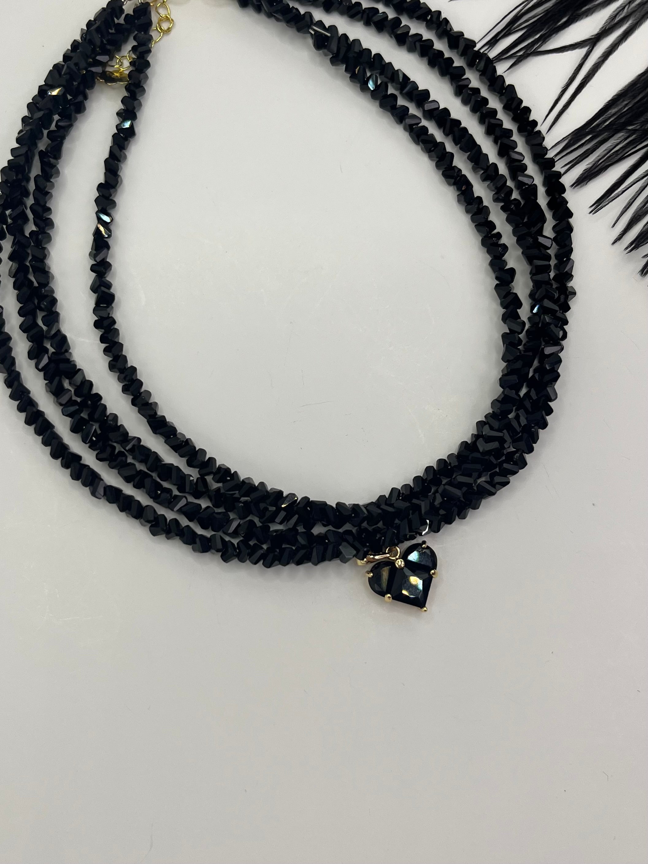 Layered Heart Black Crystal Choker – 18K Gold Plated, Cubic Zirconia, Nickel Free