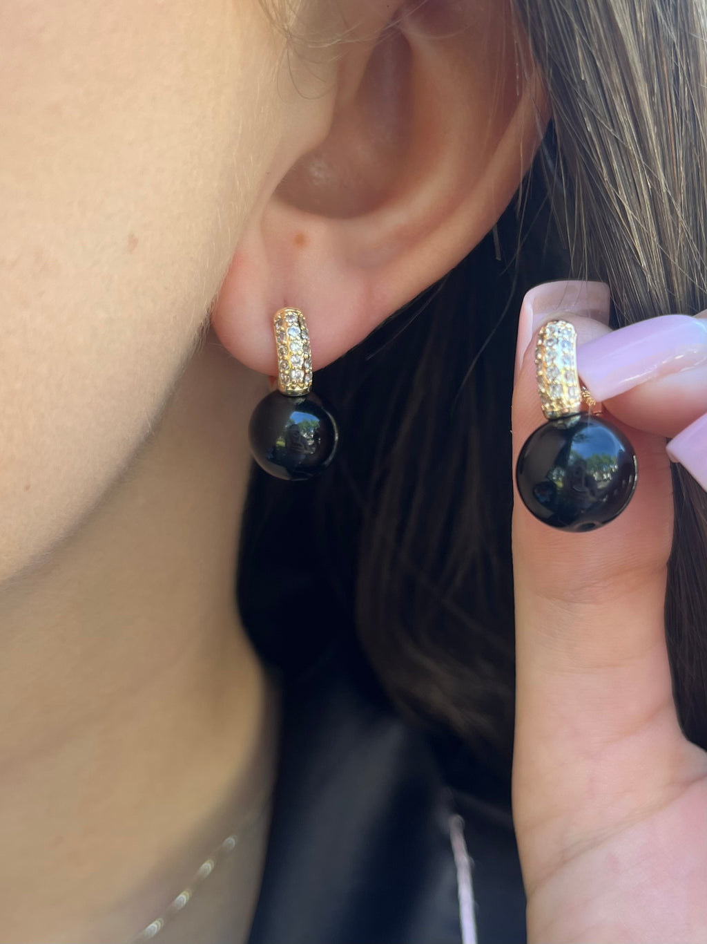Natural Onyx Gold Zirconia Earrings