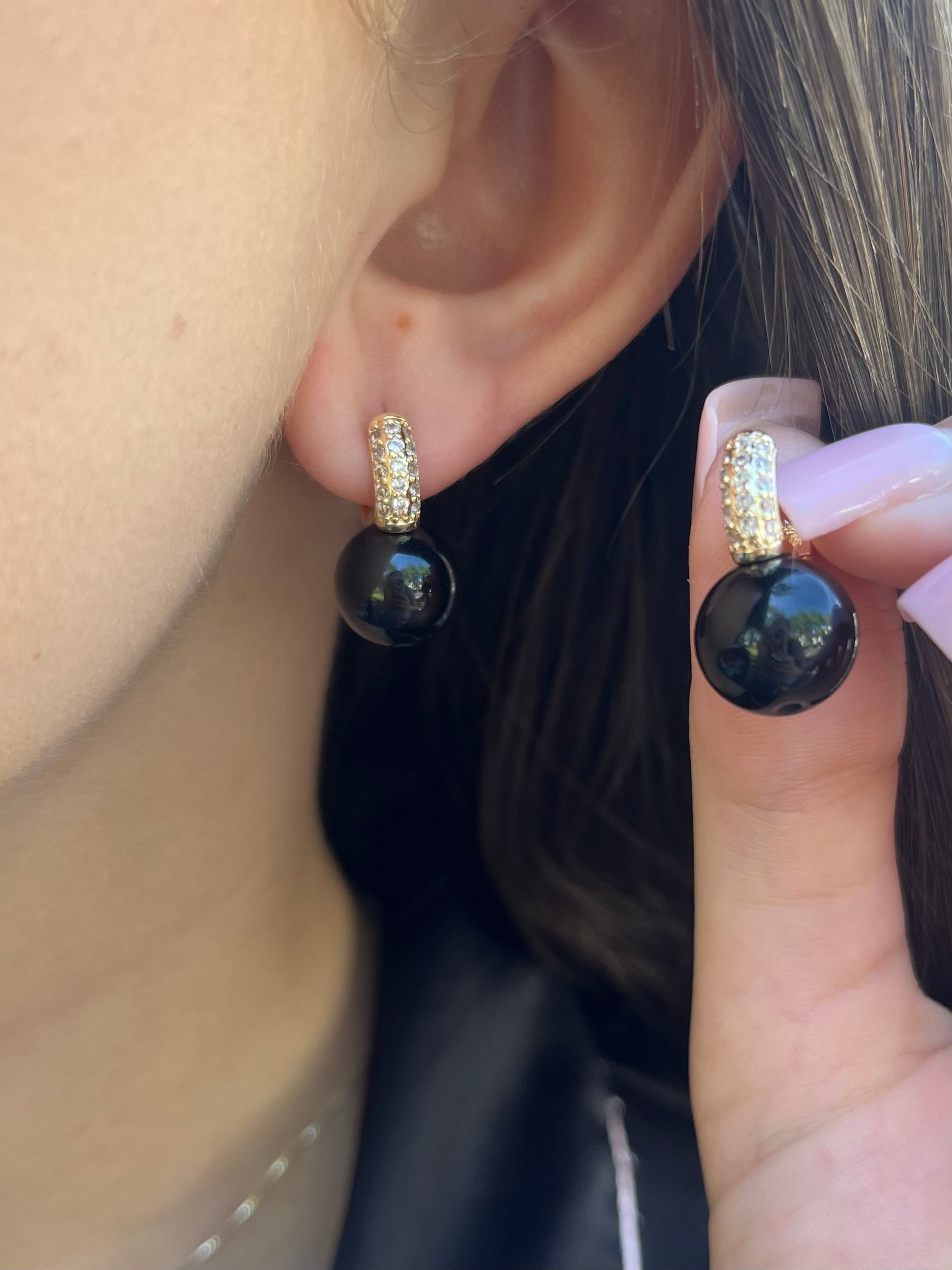 Natural Onyx Gold Zirconia Earrings