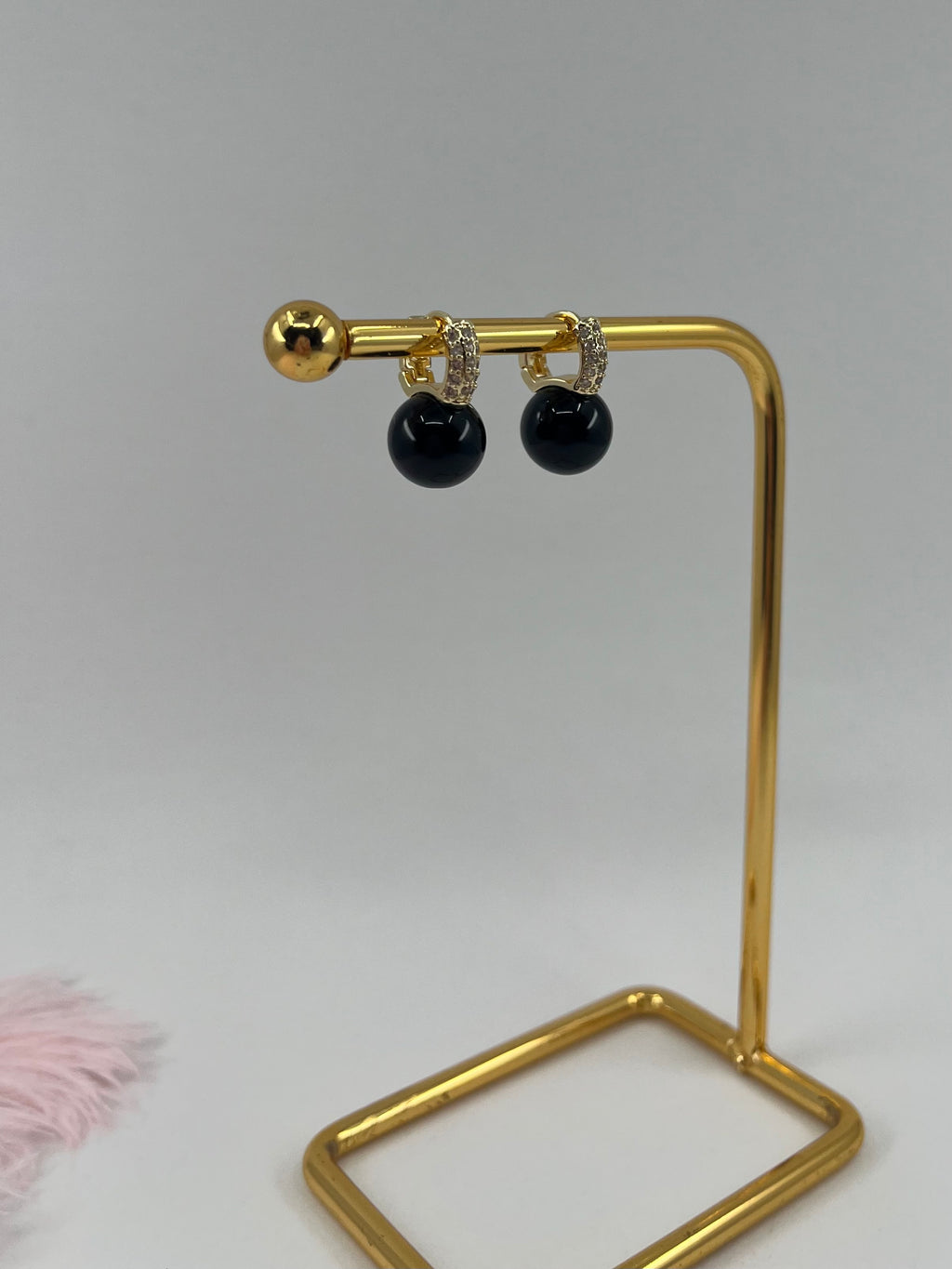 Natural Onyx Gold Zirconia Earrings