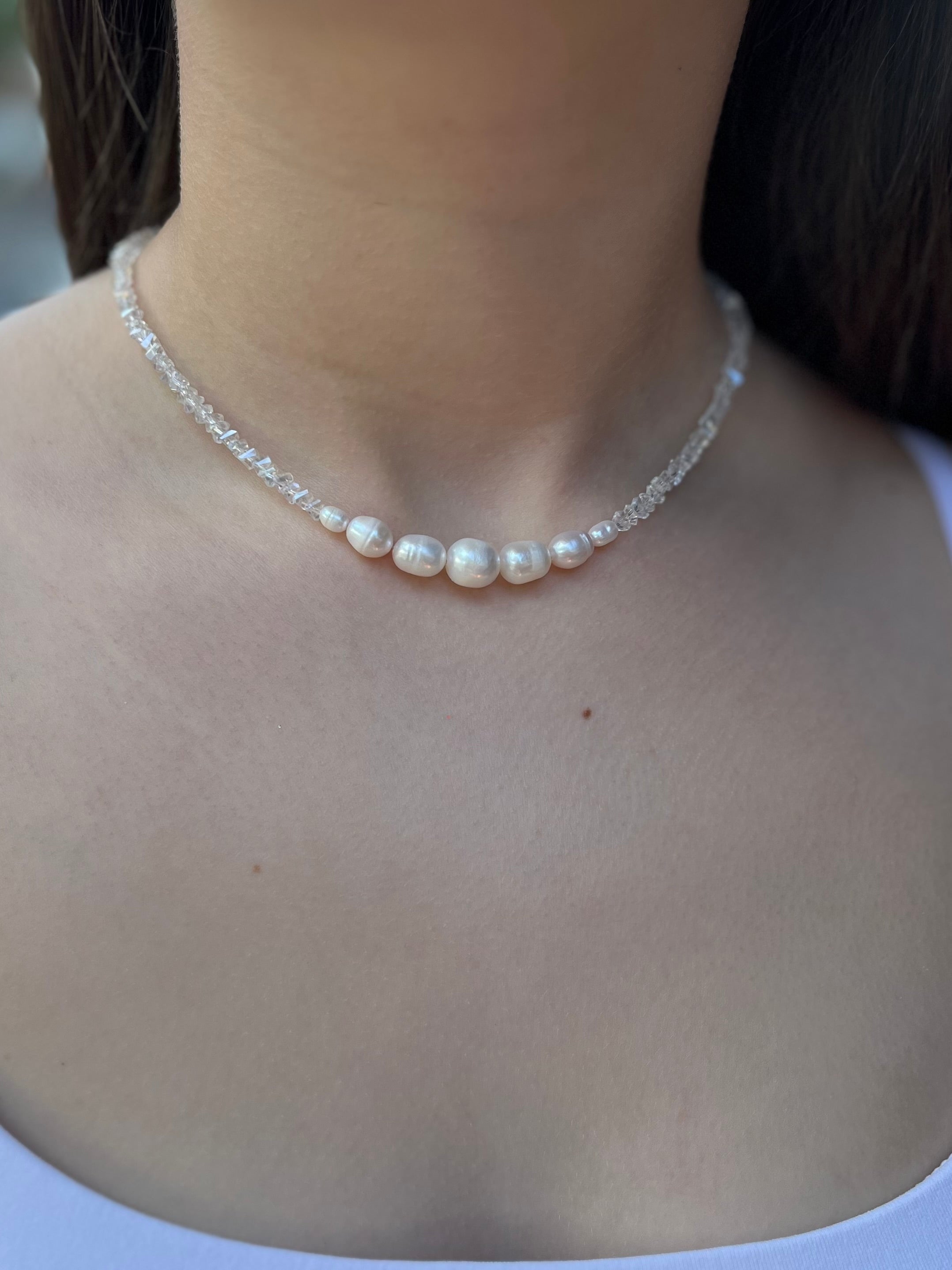 Pearl Choker Necklace with earrings : 18K Gold Plated