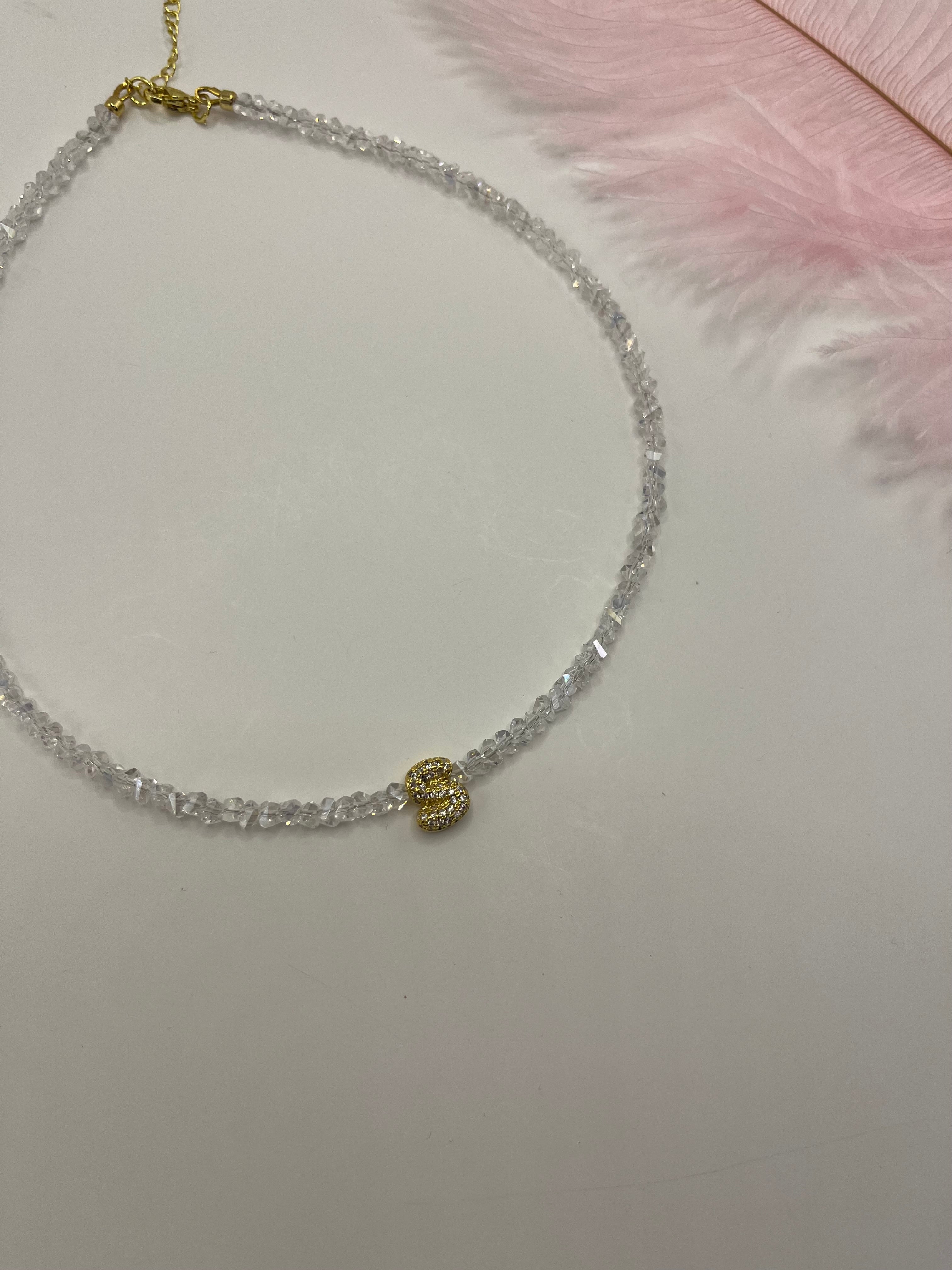 Initial Charm Clear Crystal Necklace – 18K Gold Plated, Cubic Zirconia