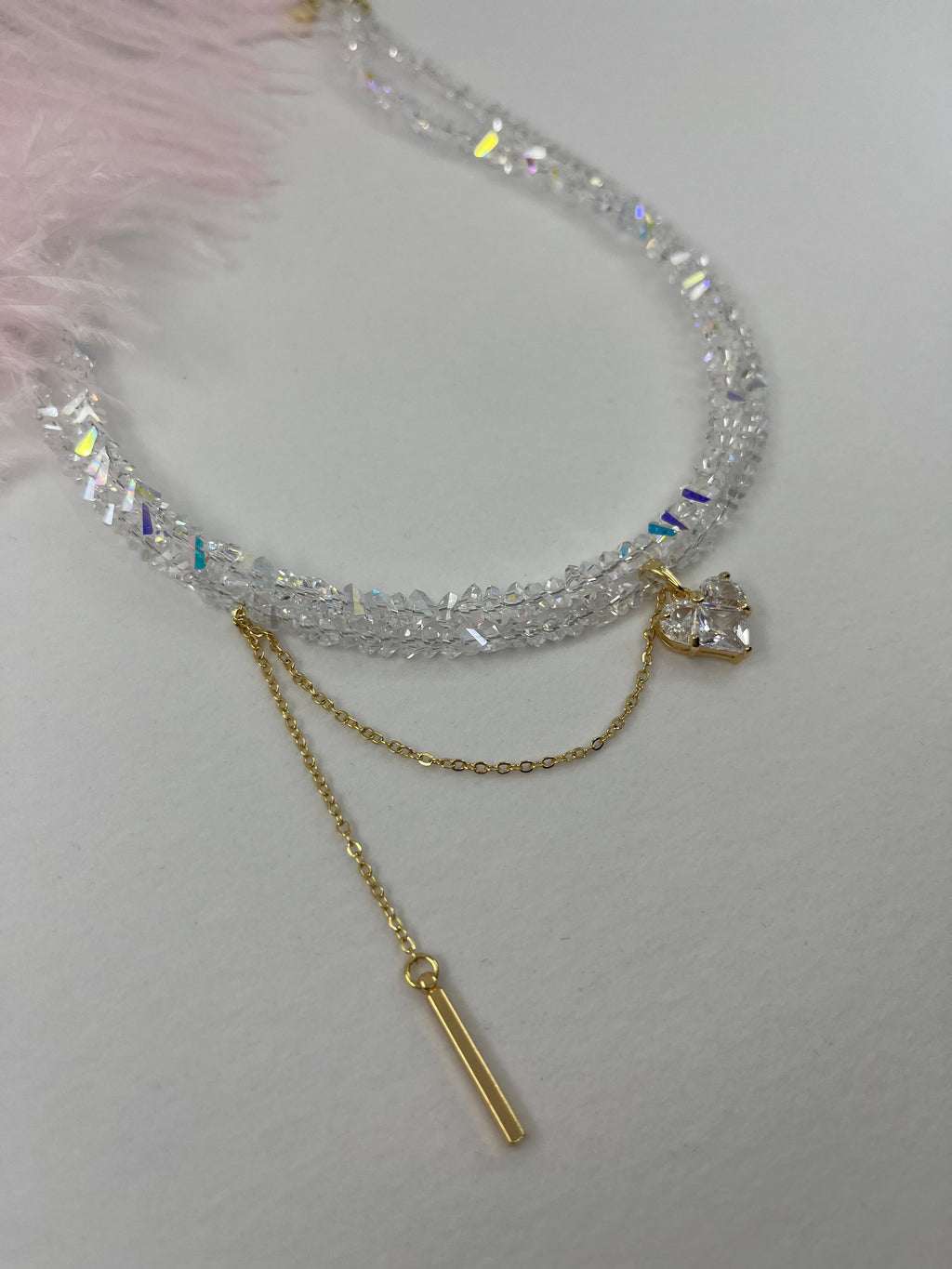 Set: Heart Crystal Choker Necklace and Earrings – 18K Gold Plated, Cubic Zirconia, Nickel Free