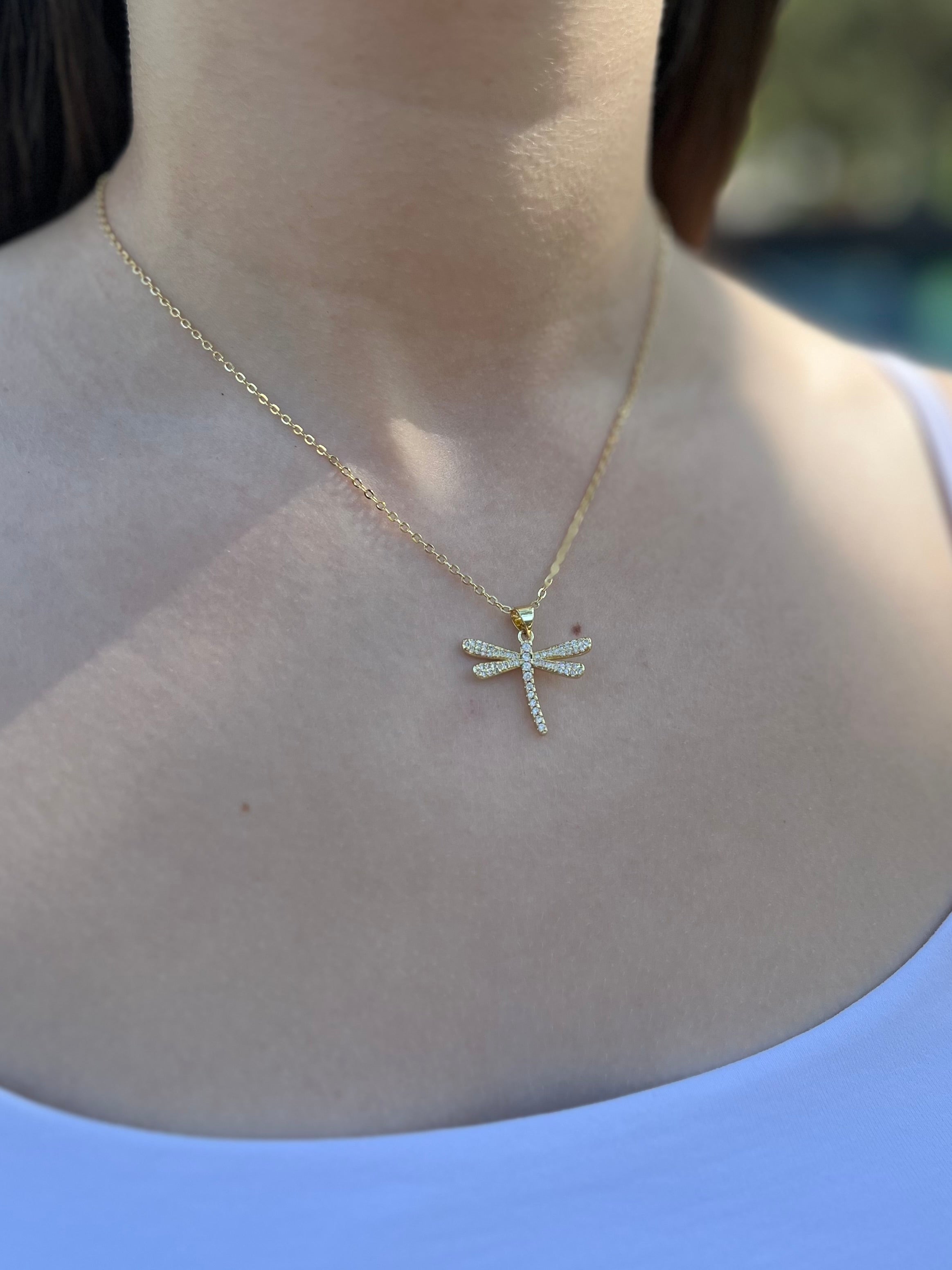 Dragonfly Necklace, pendant  Real 18K Gold Plated