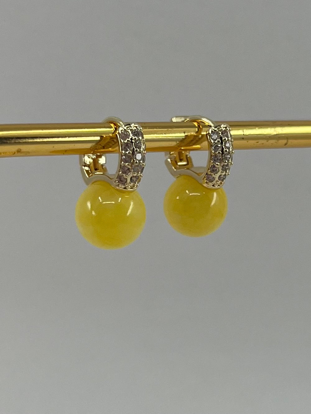 Natural yellow Jade Gold Zirconia Earrings