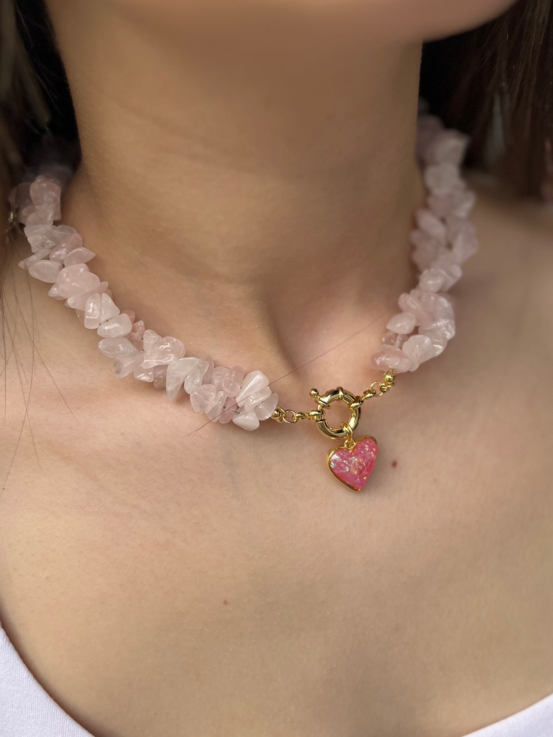 Natural Quartz Necklace with 18k gold Heart pendant