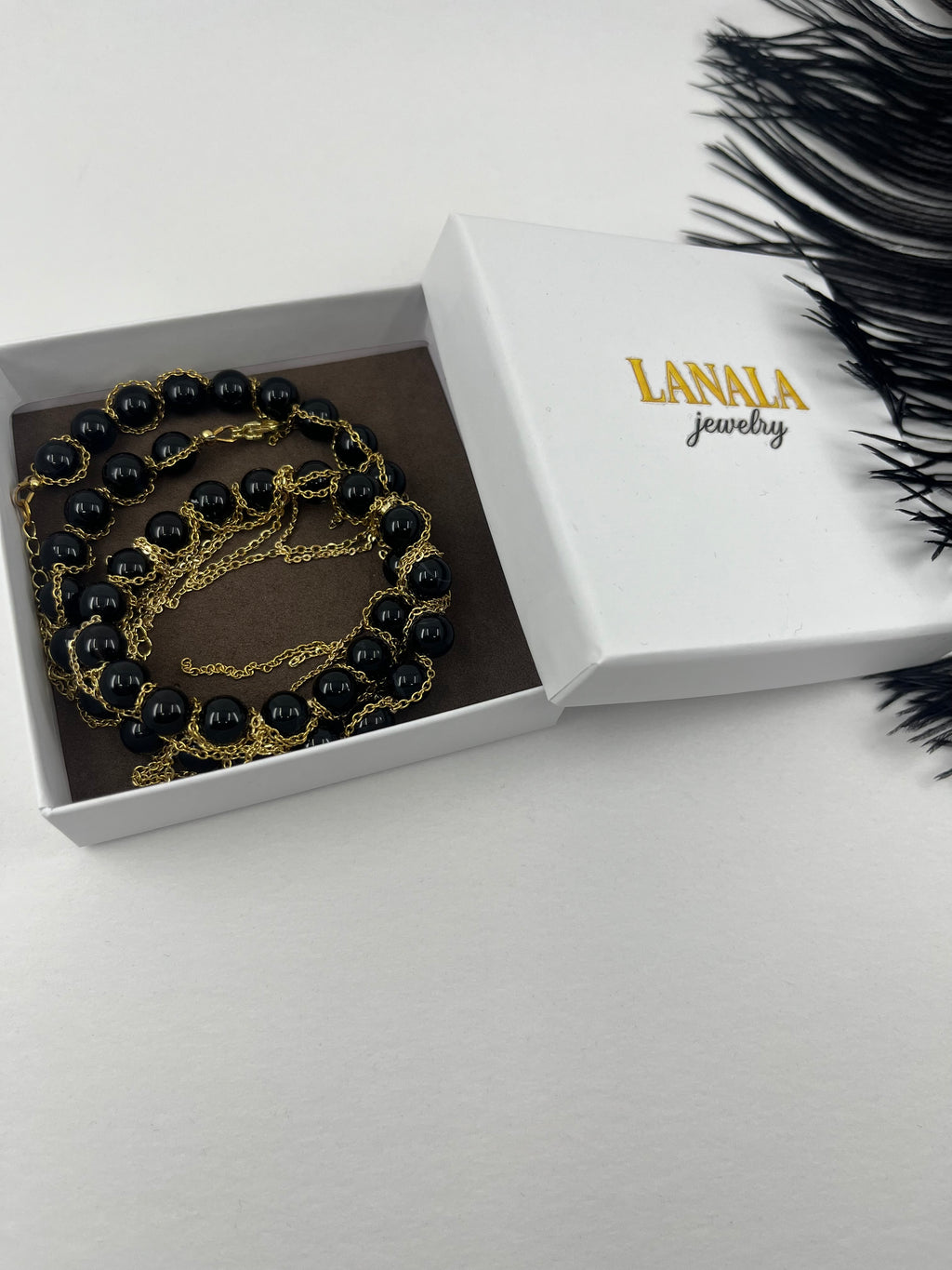 Black Onyx Layered necklace– 18K Gold Plated Chain