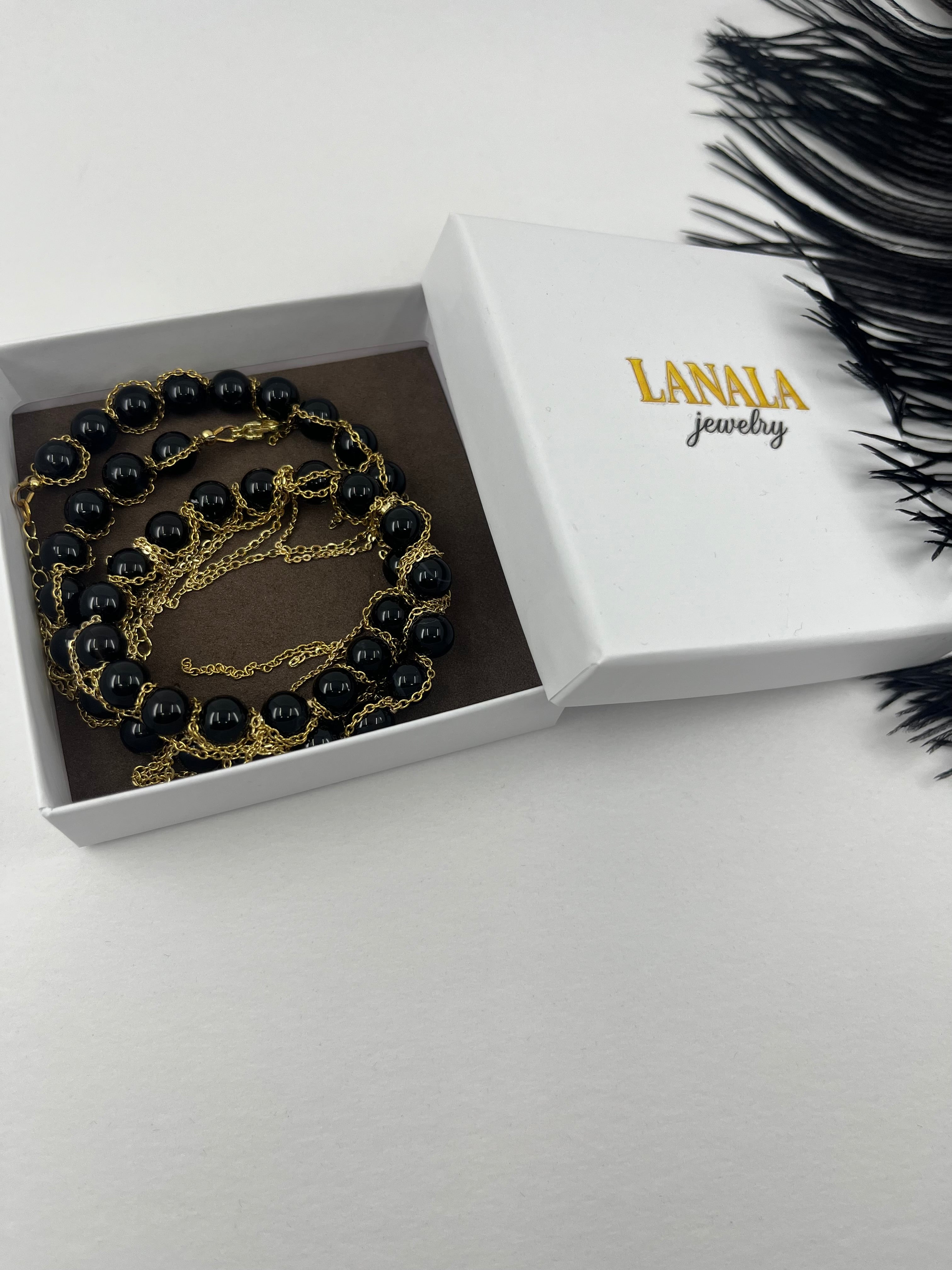 Black Onyx Layered necklace– 18K Gold Plated Chain