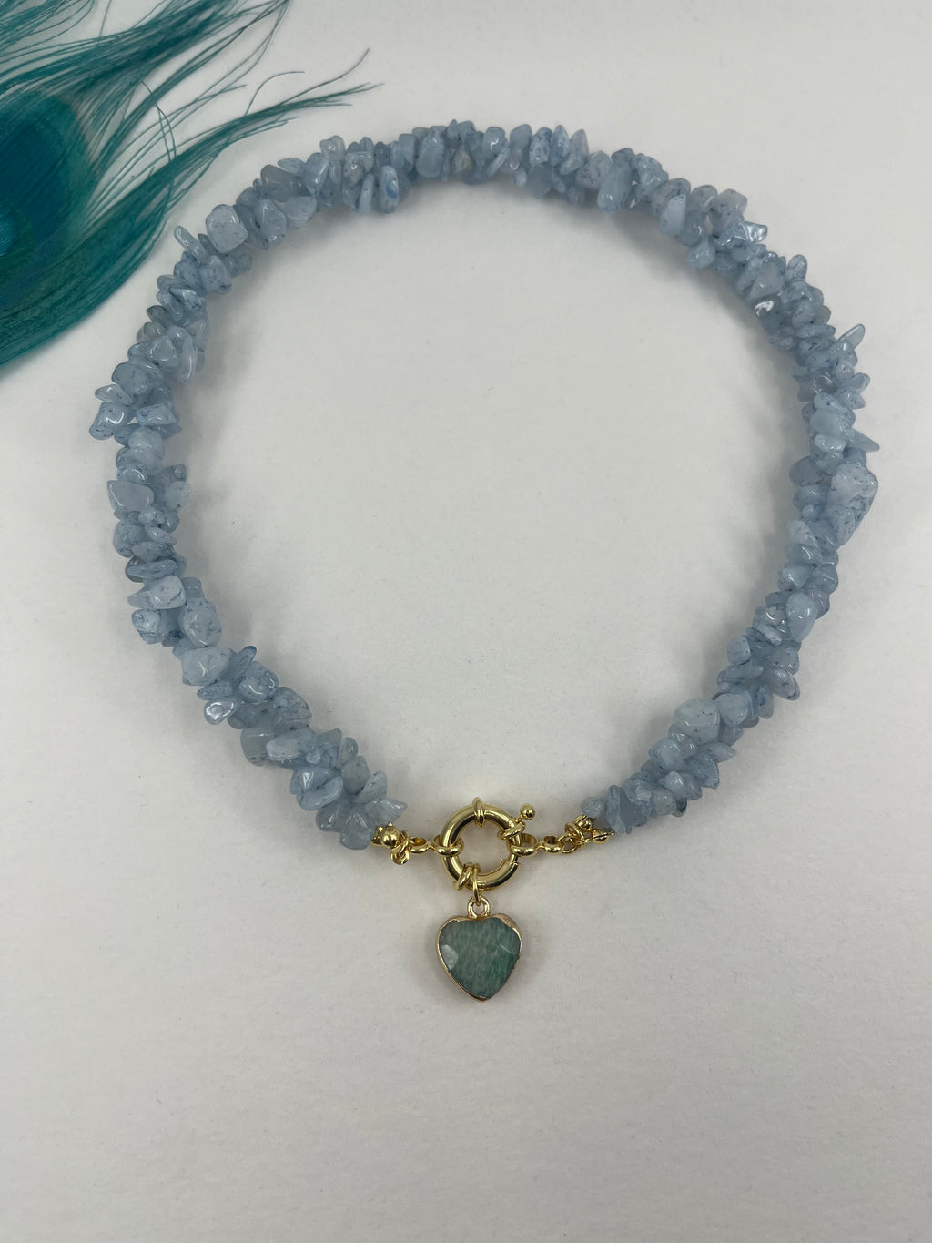 Natural Aquamarine Necklace with Amazonite heart pendant