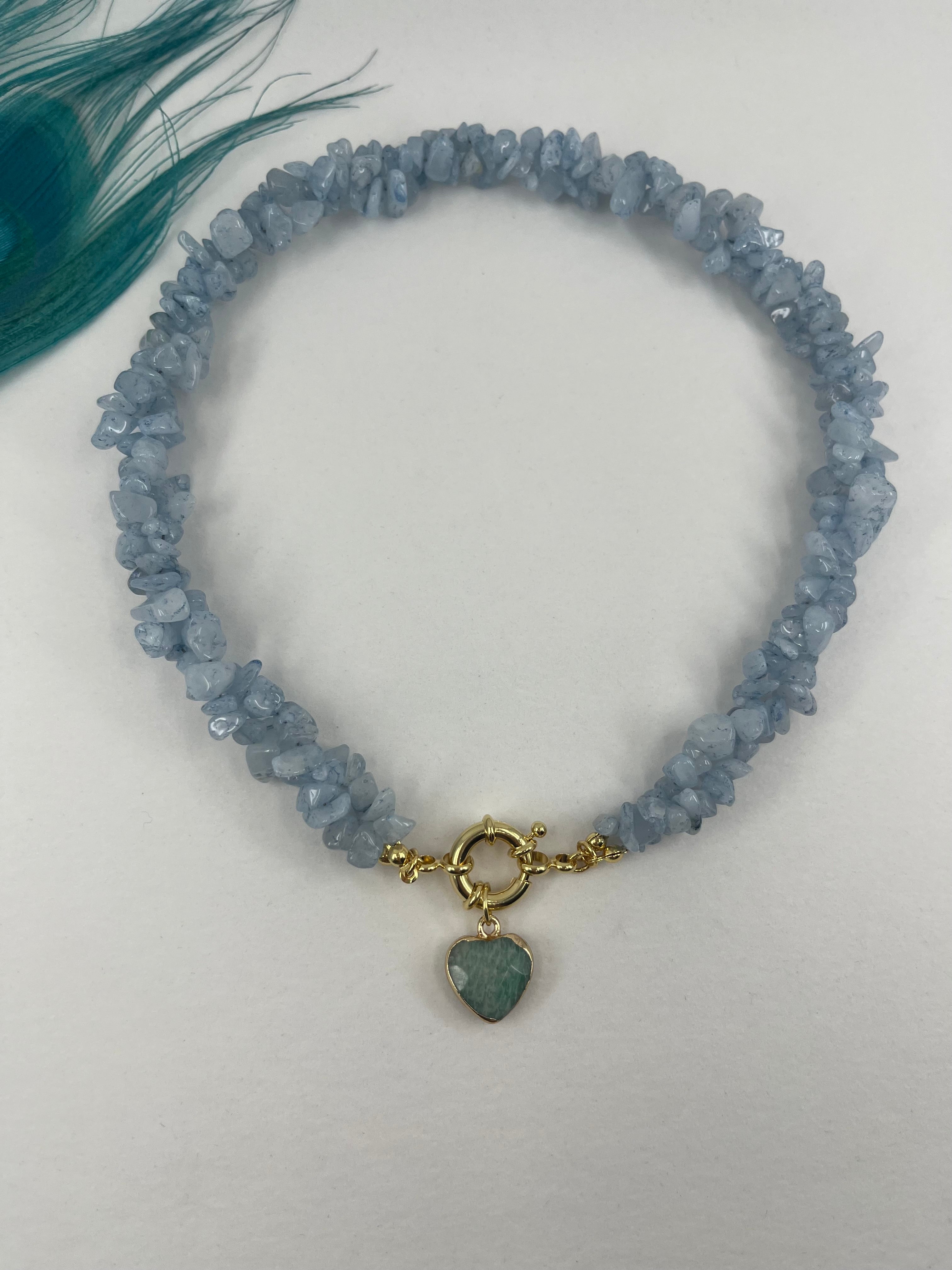 Natural Aquamarine Necklace with Amazonite heart pendant