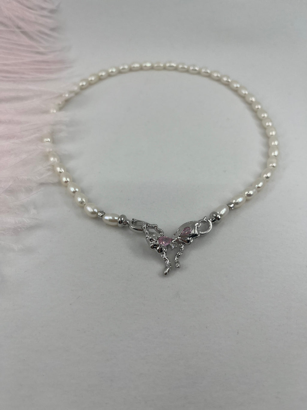 Natural Pearl Necklace with butterfly Clasp