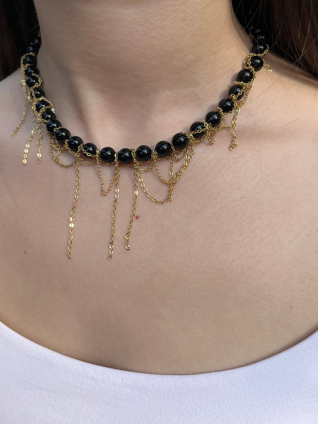 Black Onyx Layered necklace– 18K Gold Plated Chain