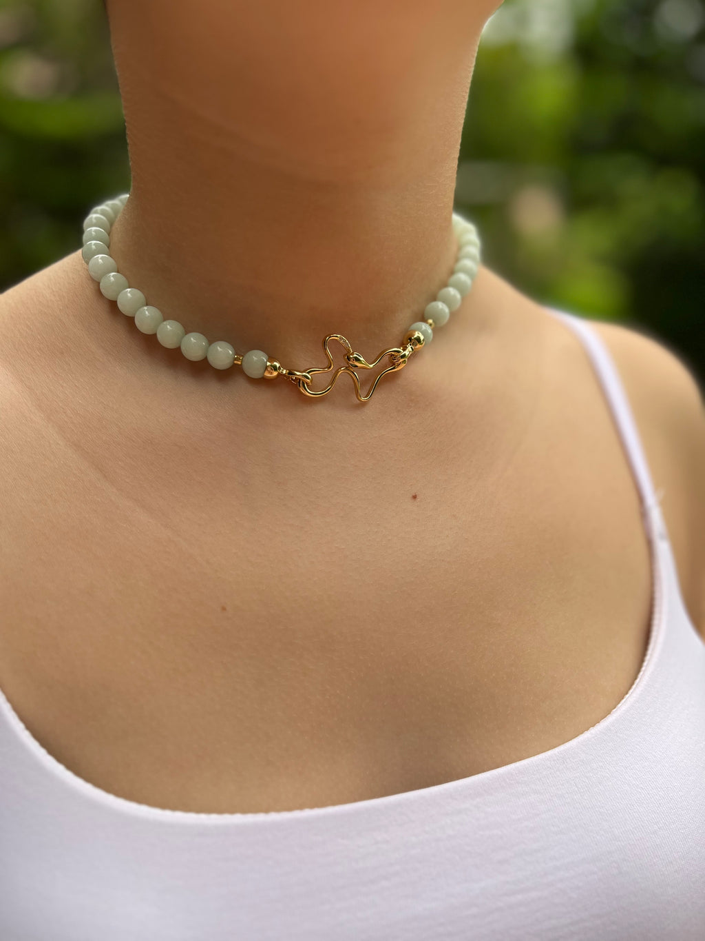 Natural Malaysia Jade Necklace with 18K Gold Snake Clasp