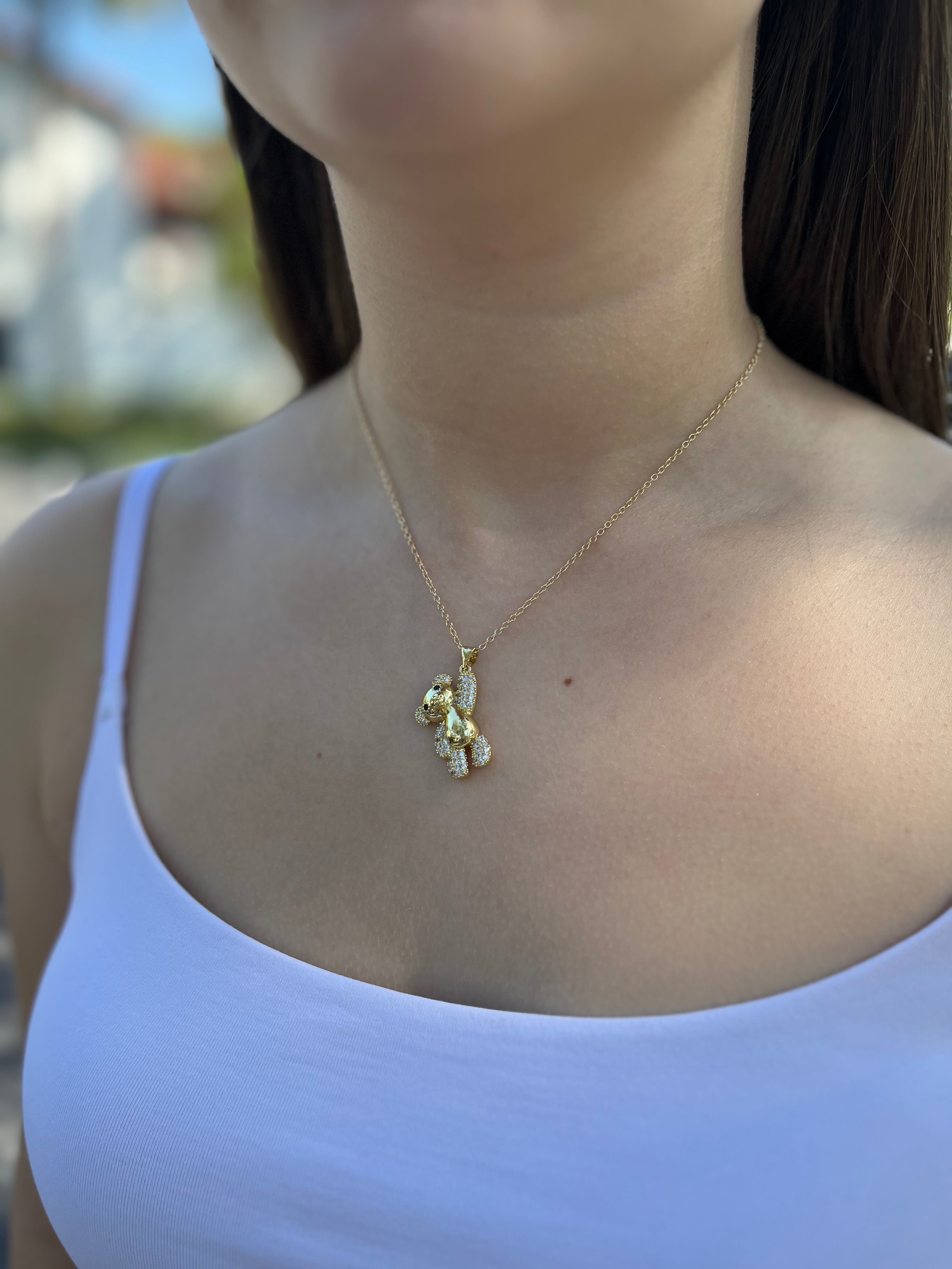 Teddy Bear Necklace, pendant  Real 16K Gold Plated