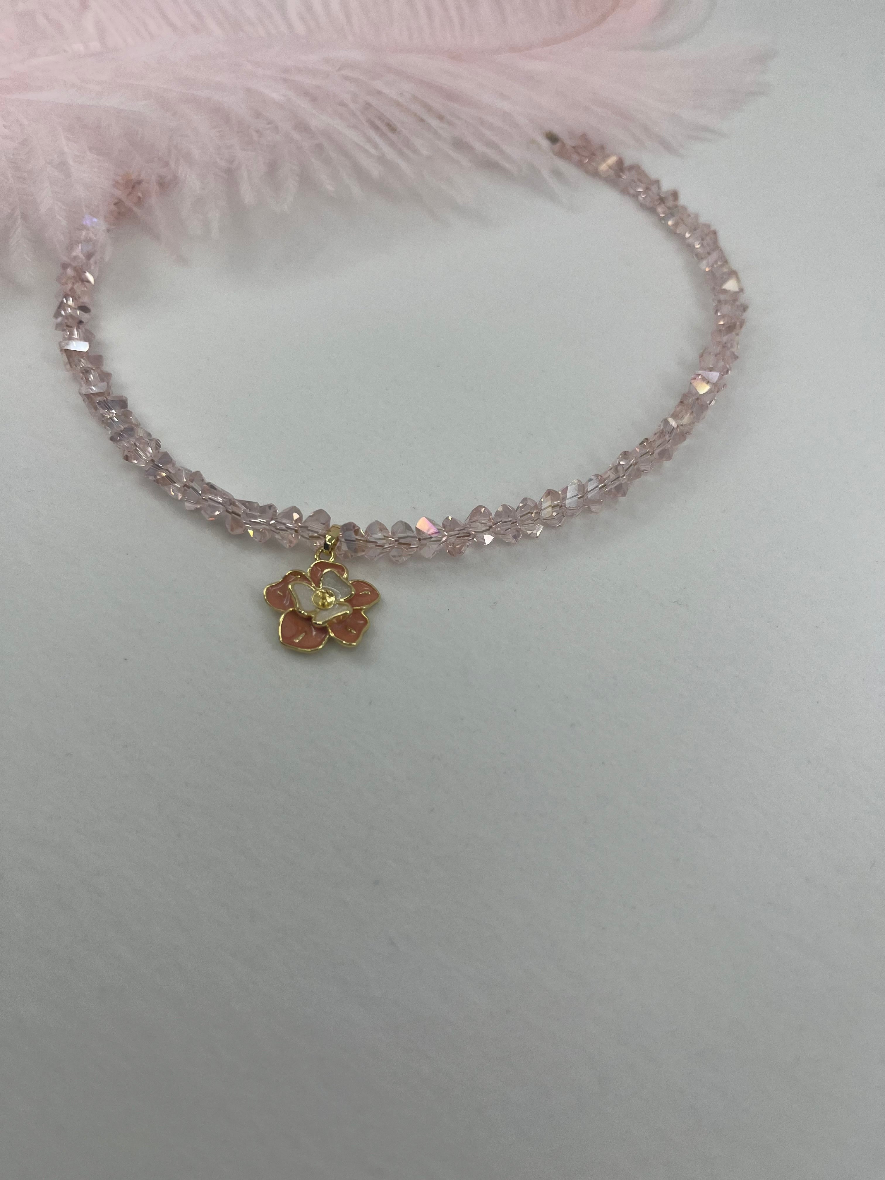 Enamel Flower Crystal Choker Necklace – 18K Gold Plated