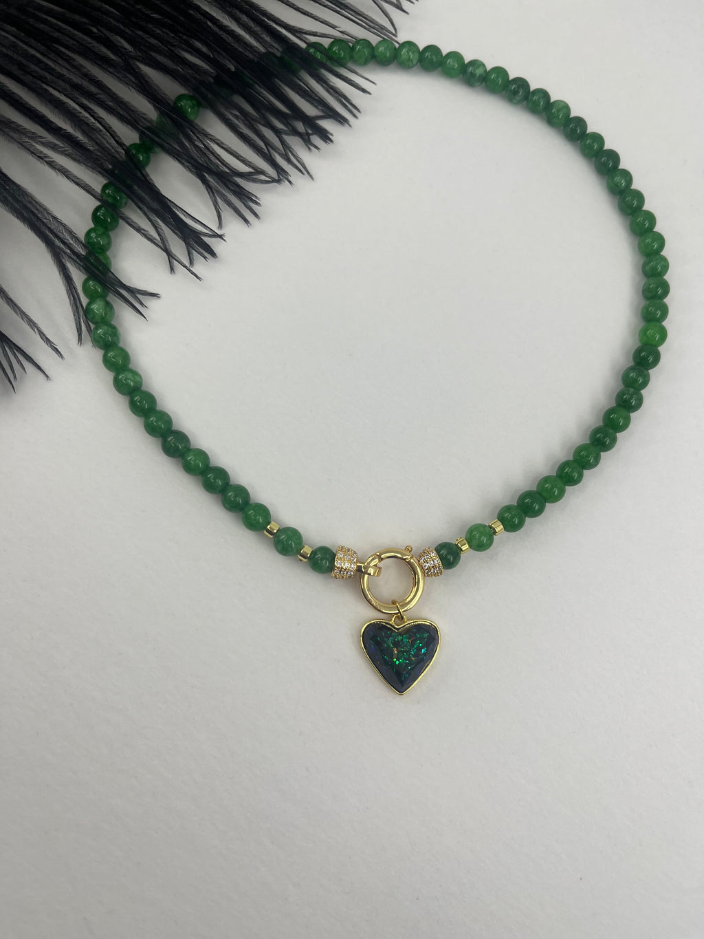 Natural Green Jade Necklace with Heart Pendant