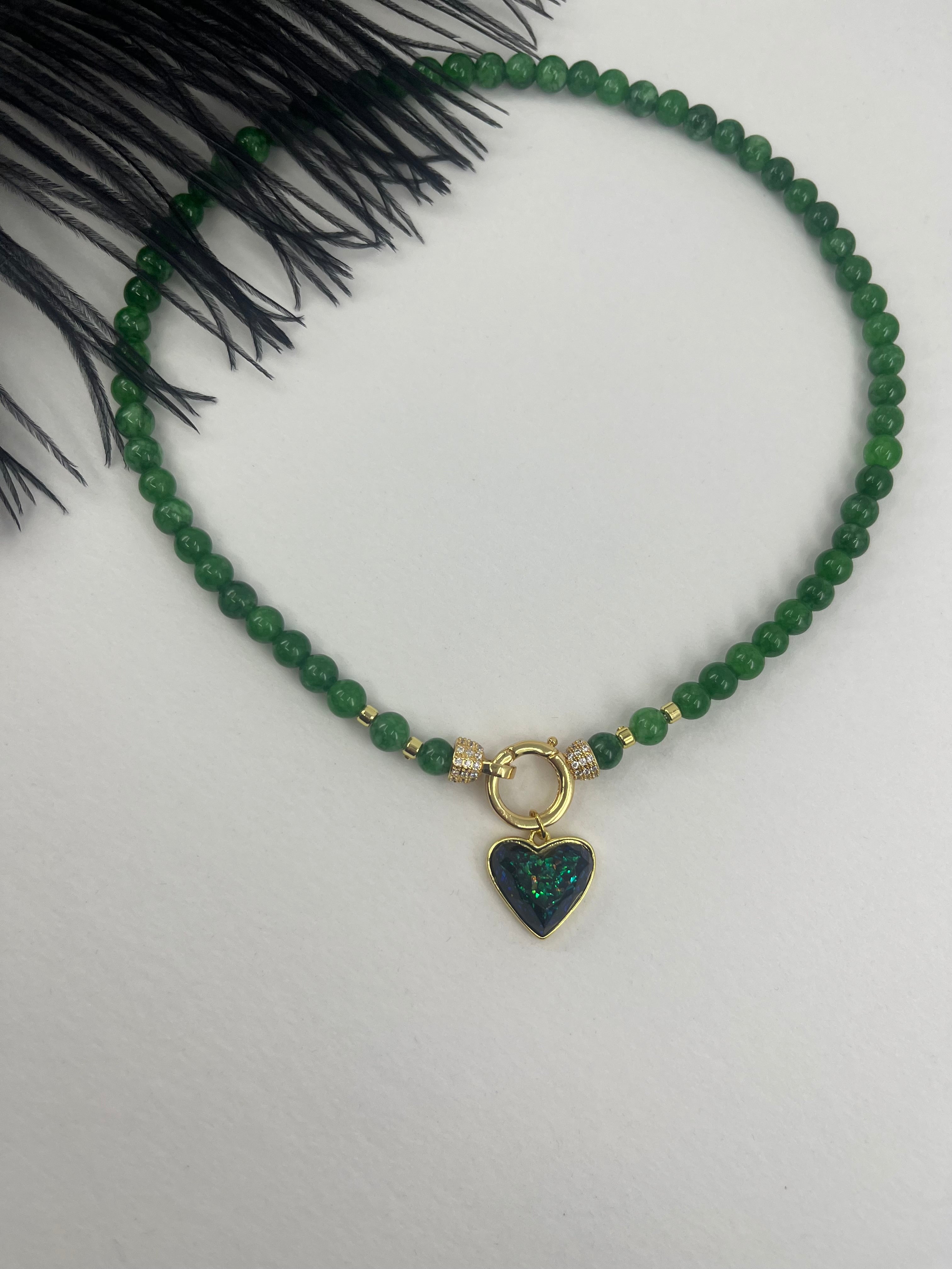 Natural Green Jade Necklace with Heart Pendant