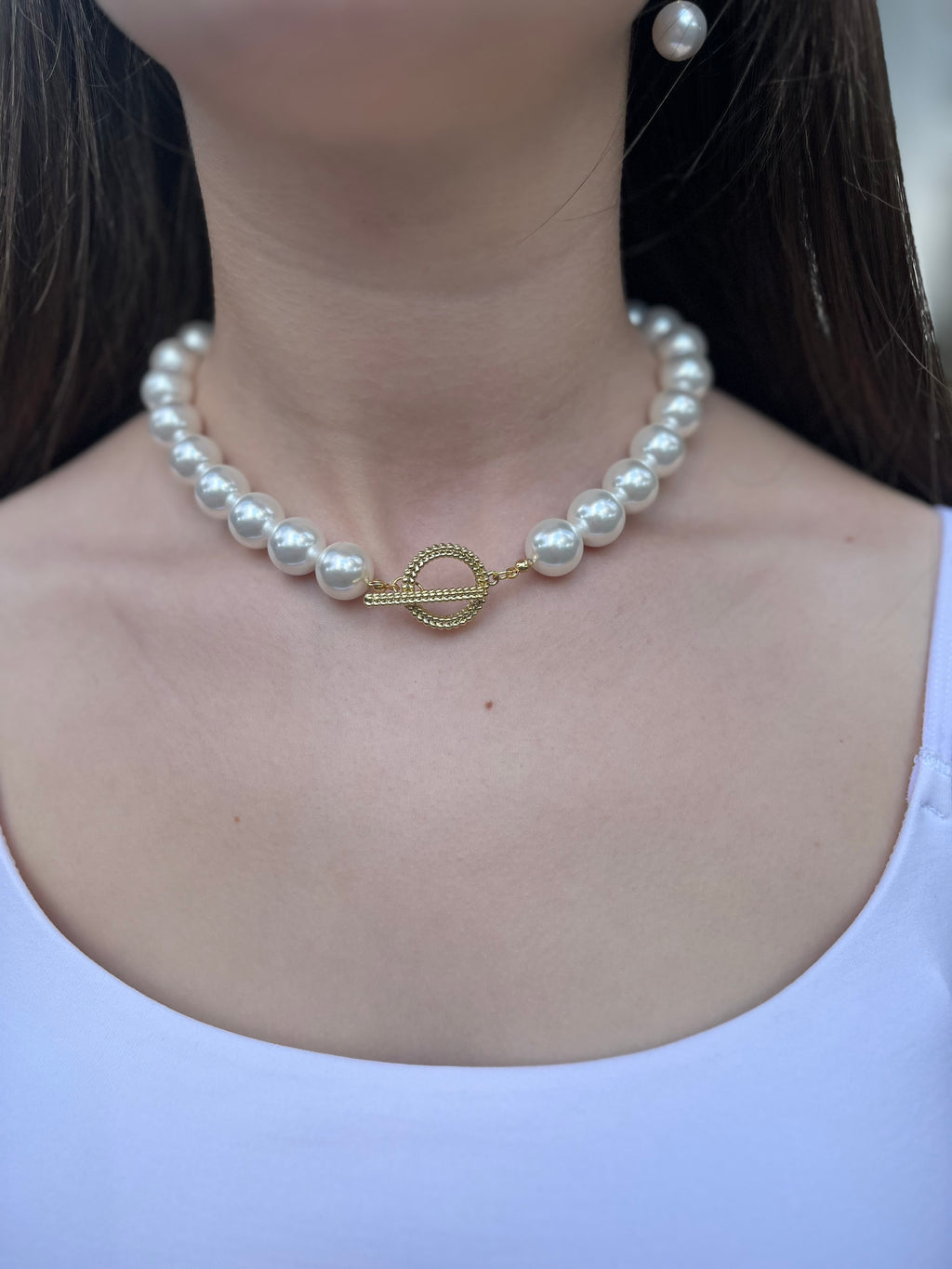 Shell Pearl Necklace and earrings, 18K Gold Plated Clasp