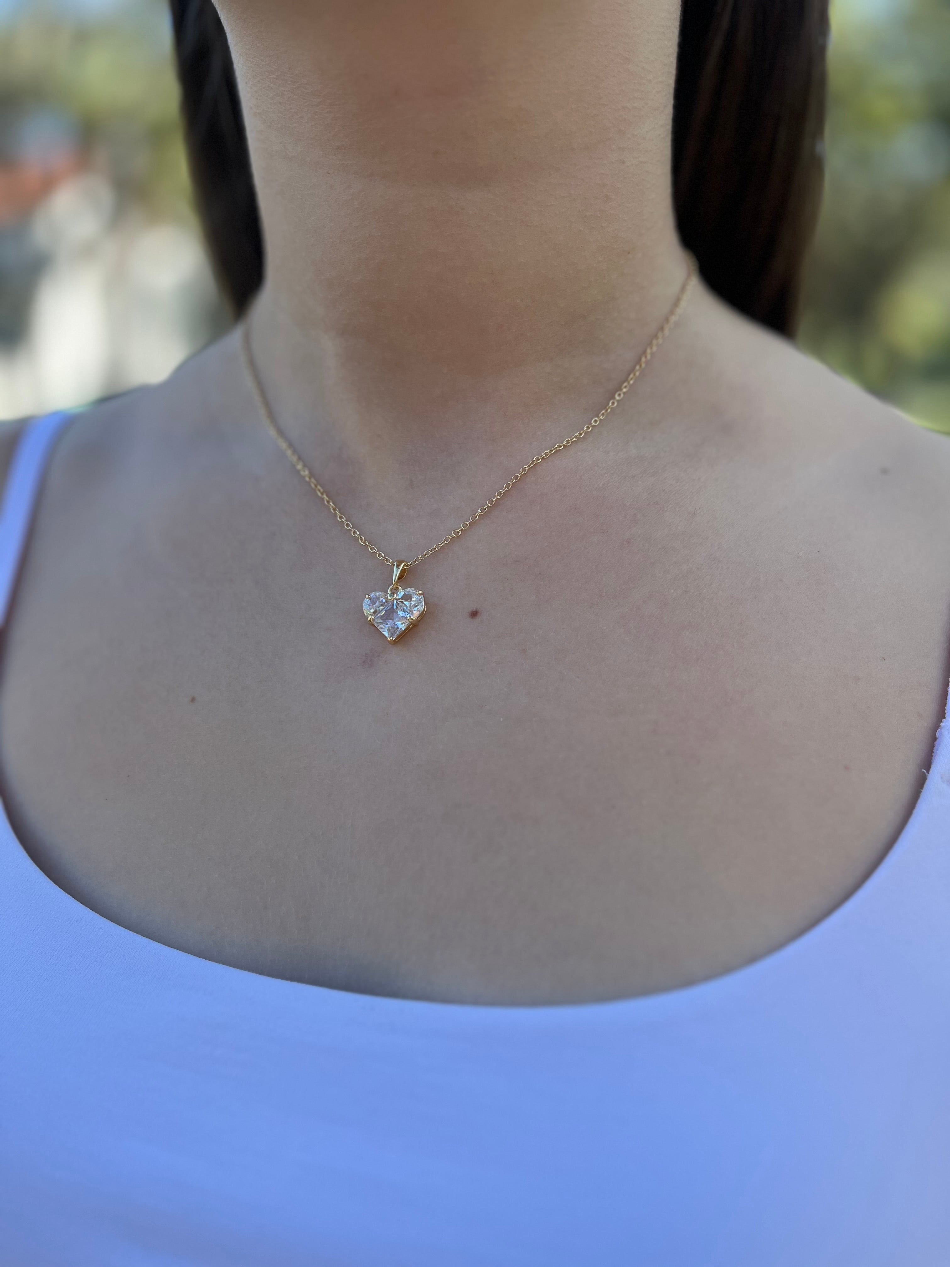 Heart Zirconia Necklace, Real 18K Gold Plated