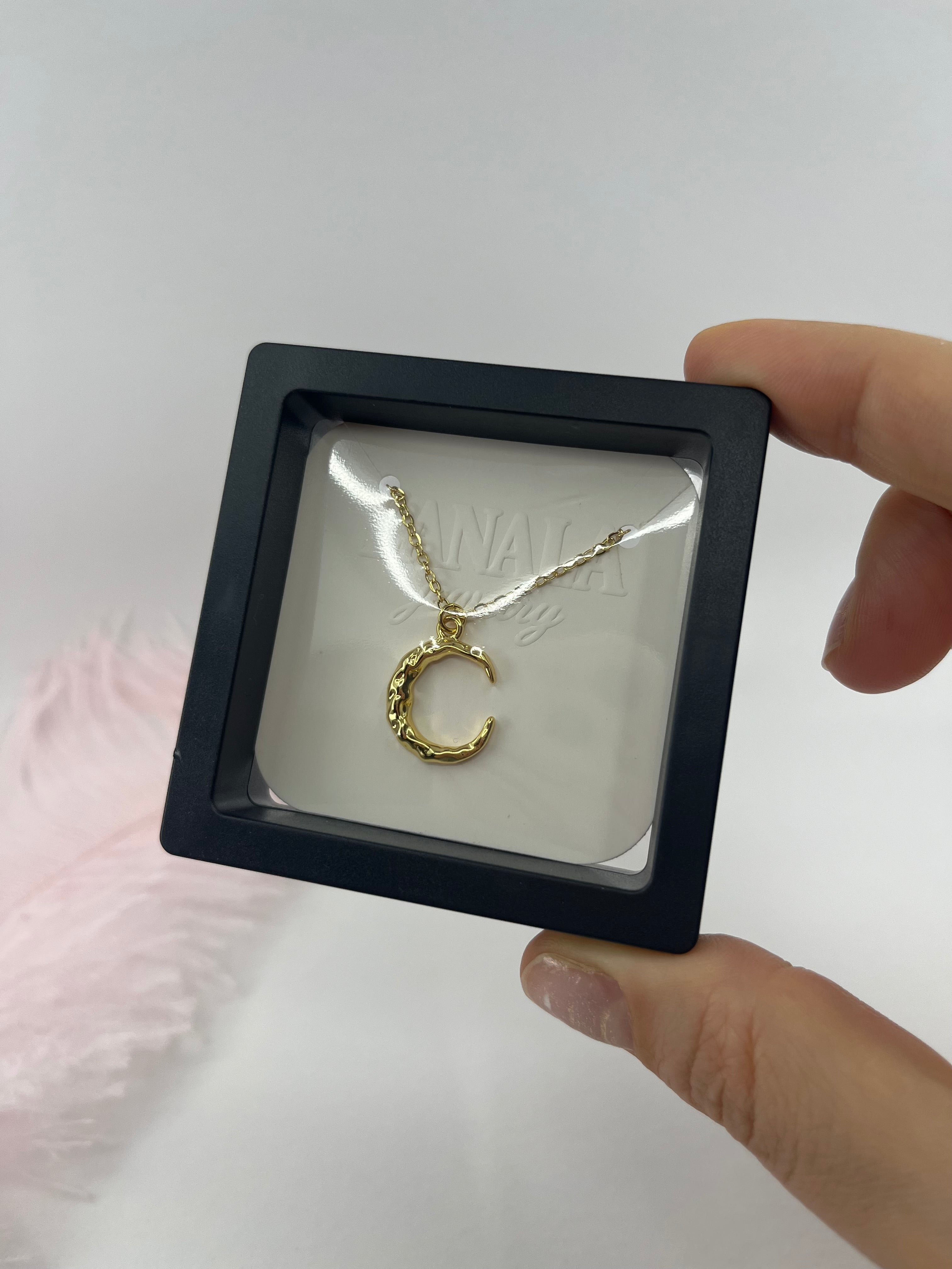 Crescent Moon Choker Necklace, Real 14K Gold Plated
