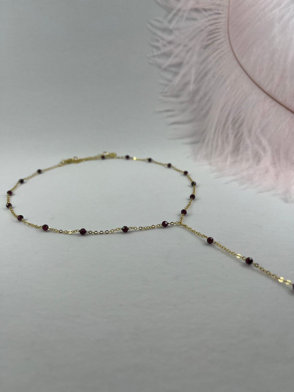 Lariat Garnet necklace , 18K gold plated