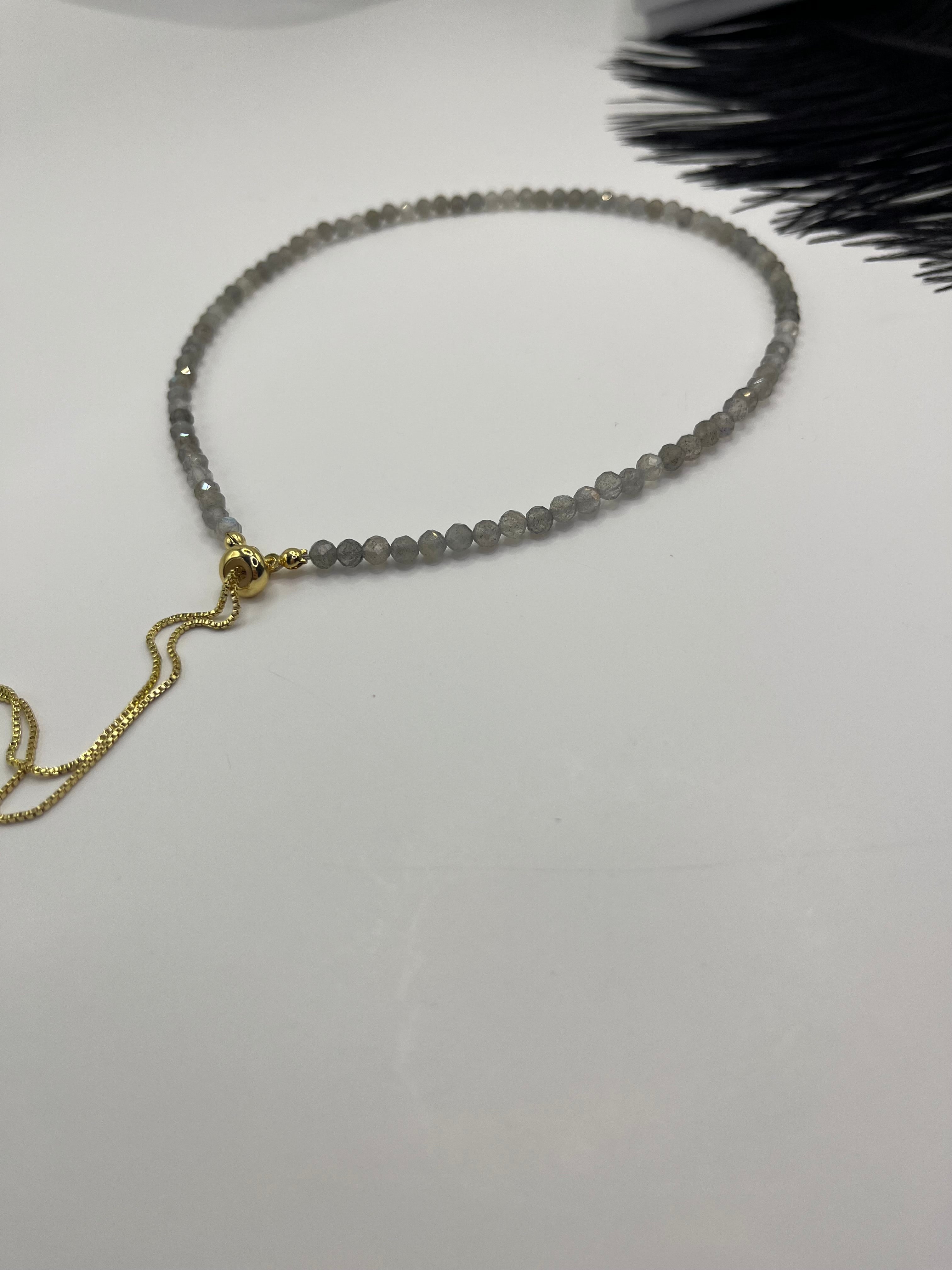 Labradorite Slider Y-Necklace, 18k gold plated