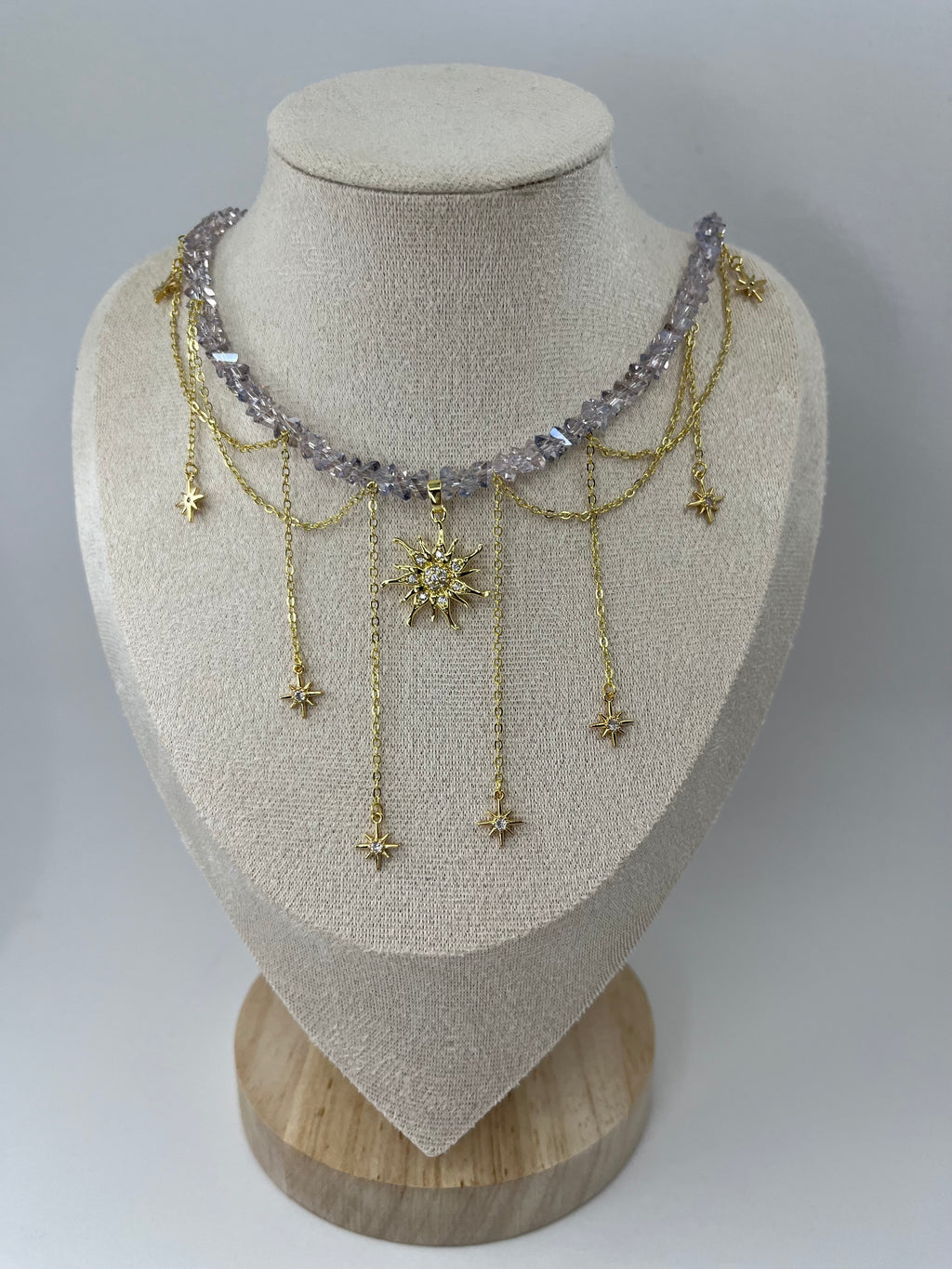 Handmade Crystal Sun & Star Necklace, 18K Gold Plated