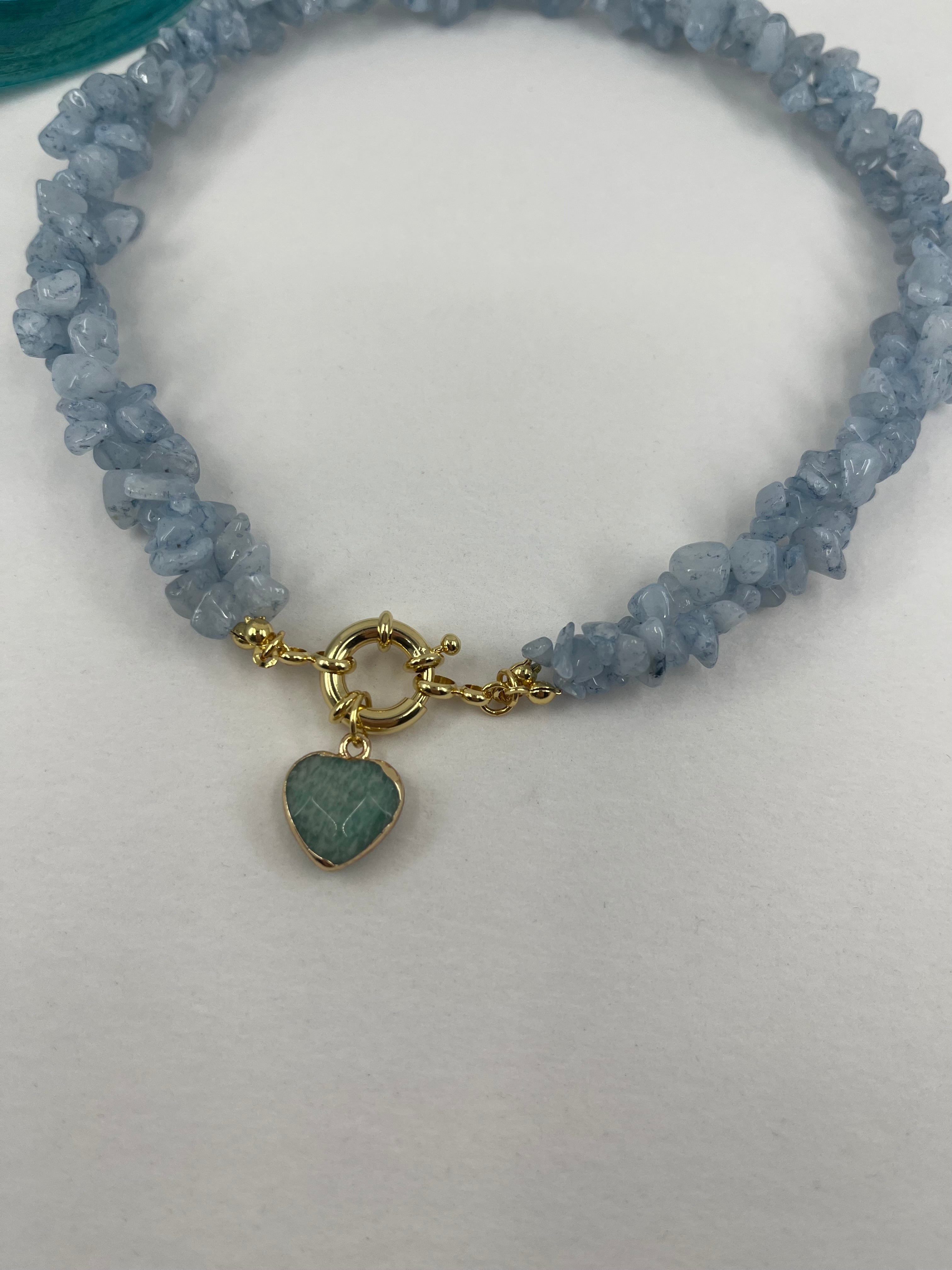 Natural Aquamarine Necklace with Amazonite heart pendant