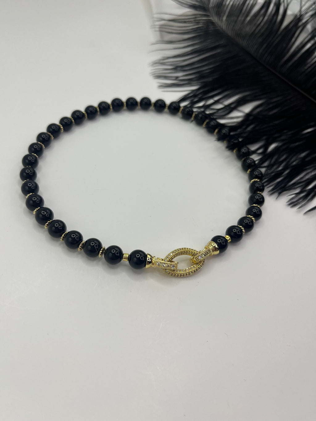 Black Onyx Choker – 18K Gold Plated Zirconia Clasp