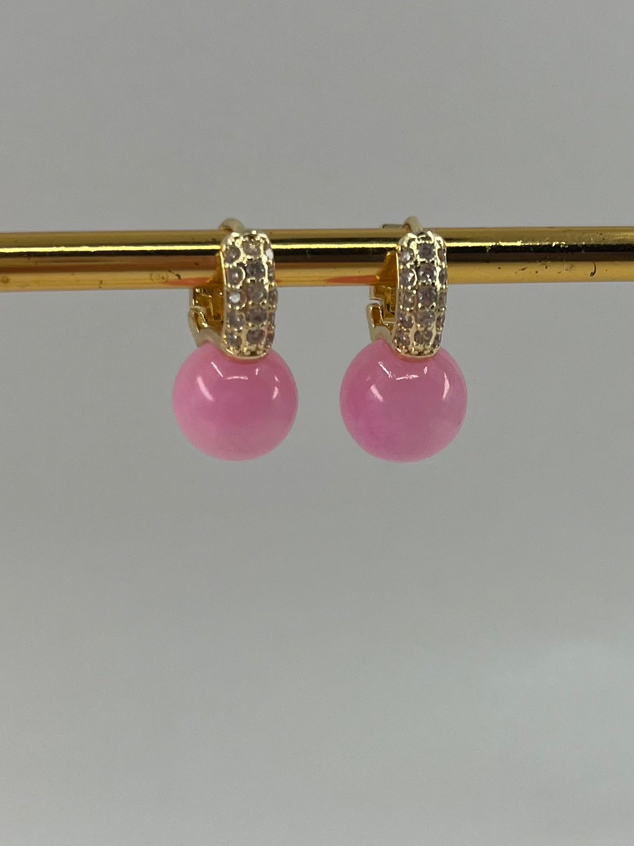 Natural pink Jade Gold Zirconia Earrings
