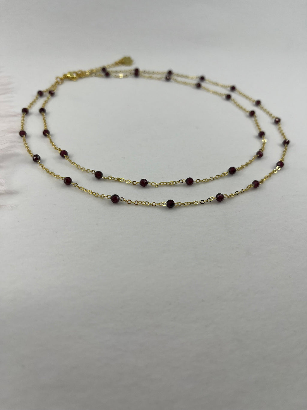 Layered Garnet necklace , 18K gold clasp