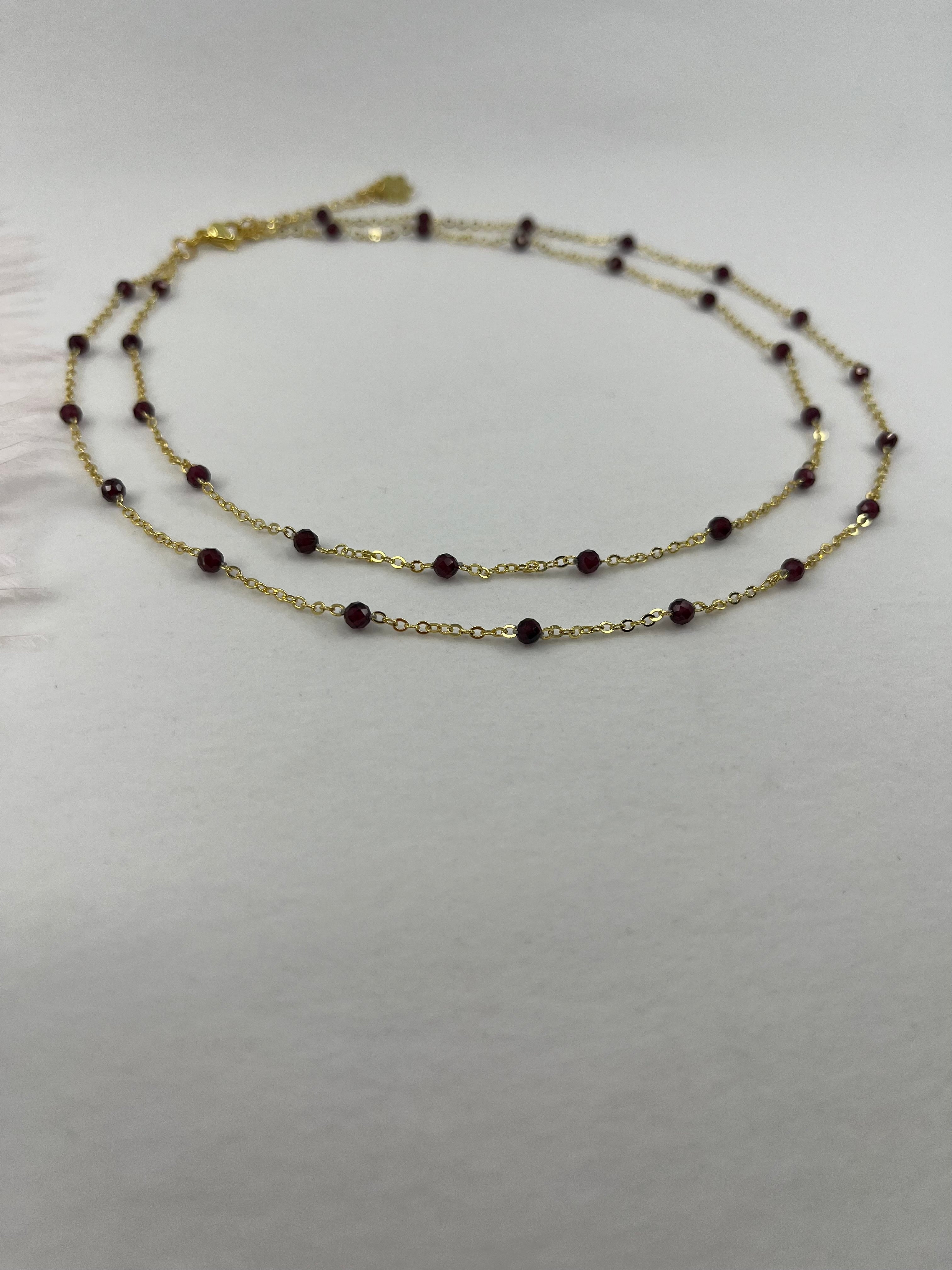 Layered Garnet necklace , 18K gold clasp