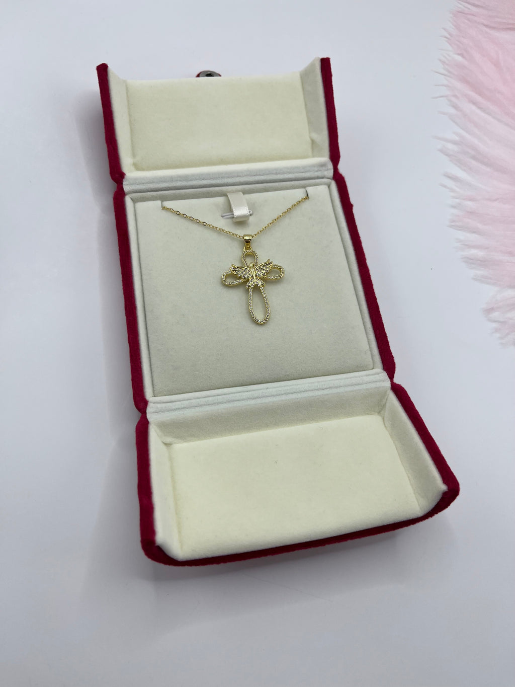 Cross with bird Necklace, Real 18K Gold Plated