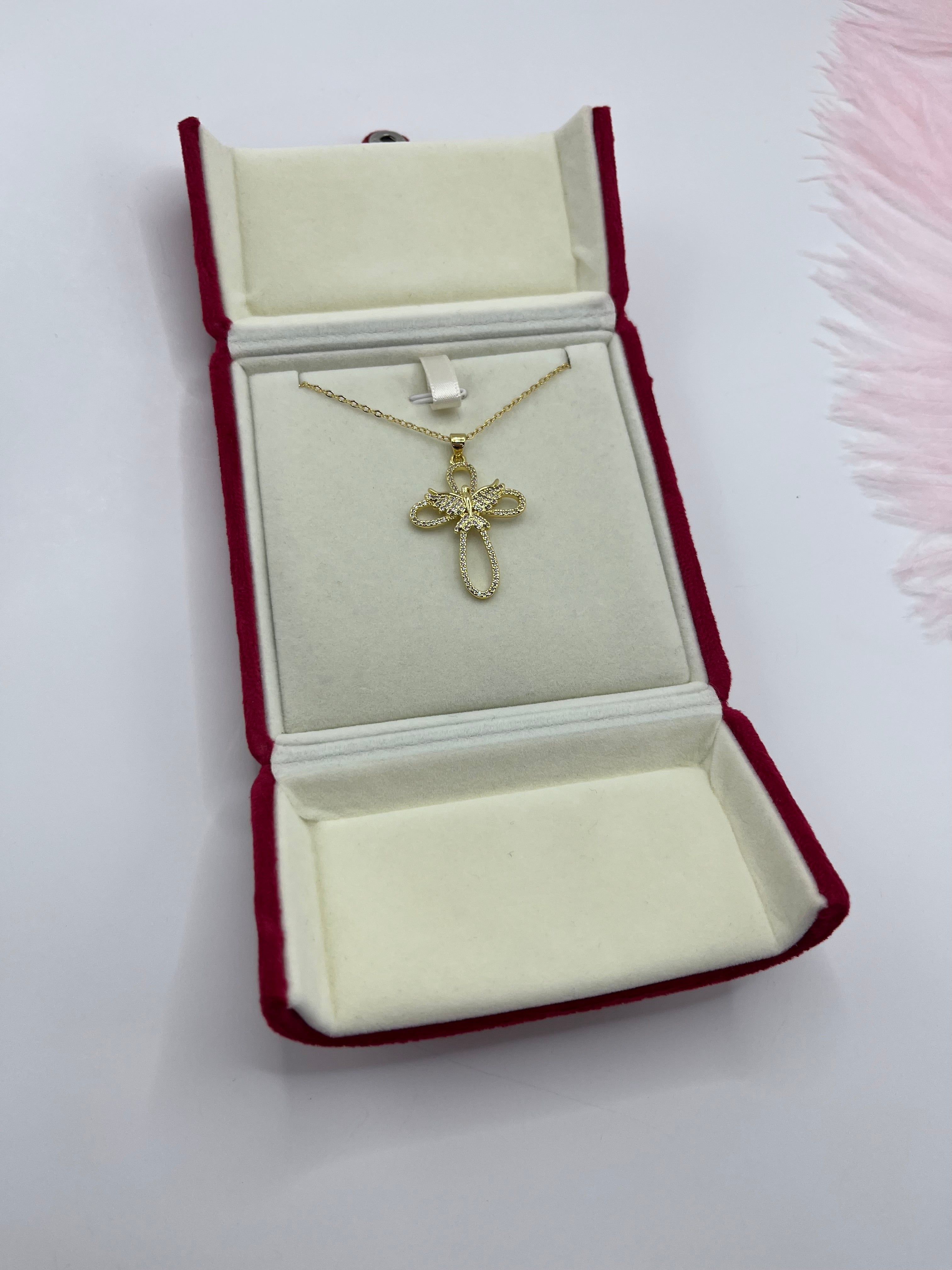 Cross with bird Necklace, Real 18K Gold Plated