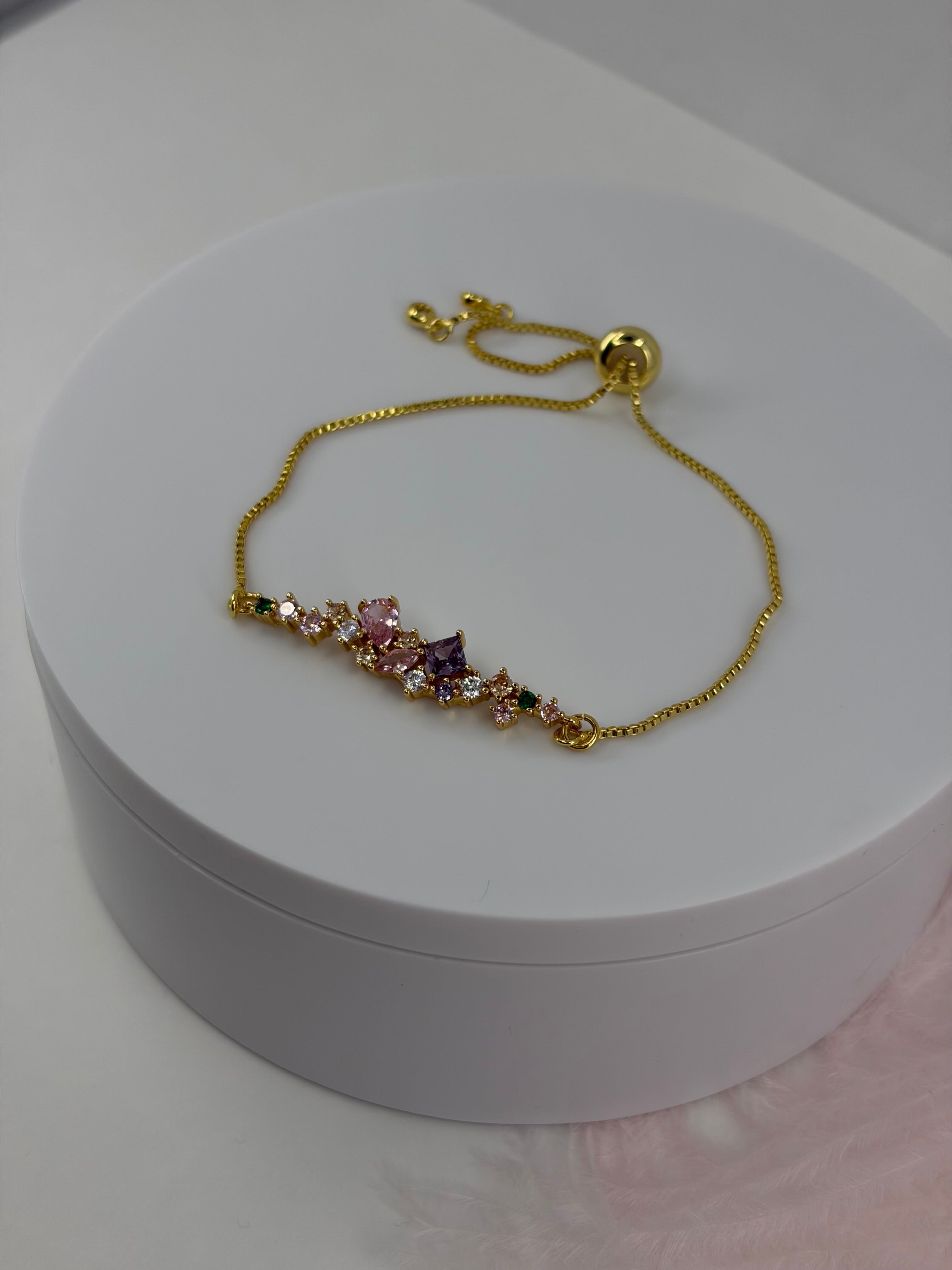 Colorful zirconia bracelet with slider chain