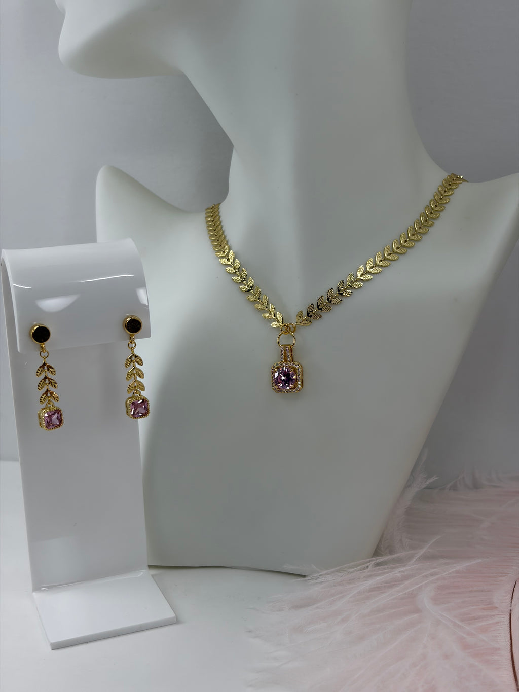 18k Gold Plated Jewelry with zirconia pendants, drop earrings
