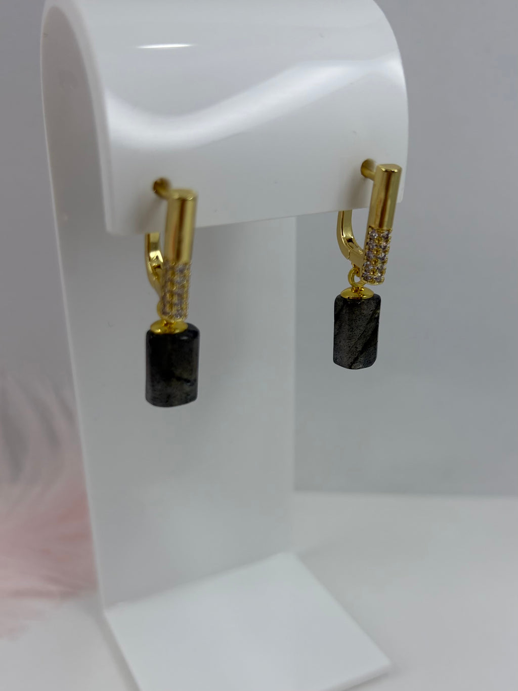 Labradorite Drop Zirconia Earrings, 18K gold plated