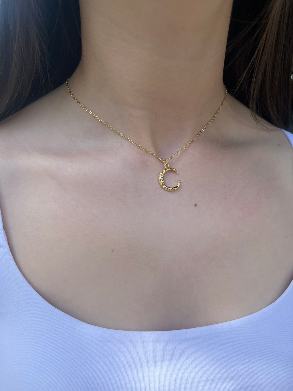 Crescent Moon Choker Necklace, Real 14K Gold Plated